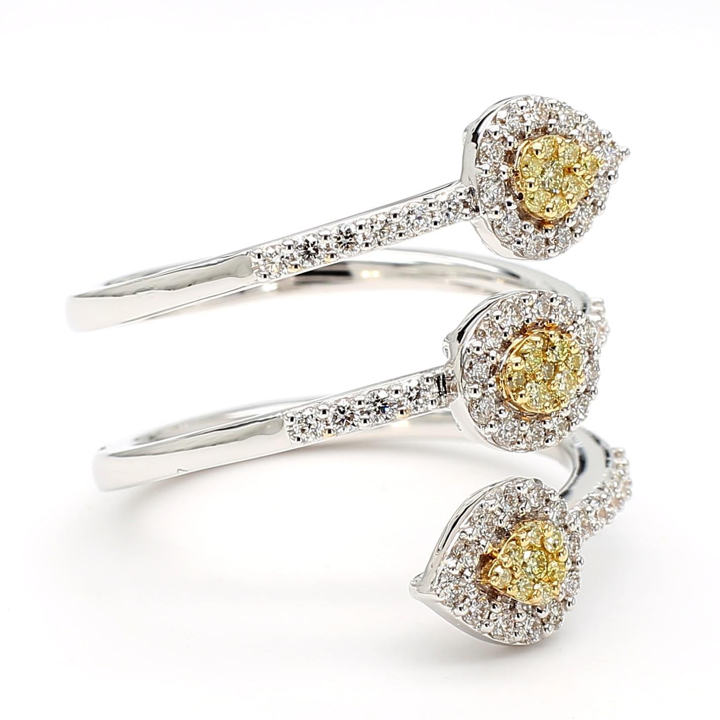 Natural Yellow Round and White Diamond .68 Carat TW Gold Cocktail Ring