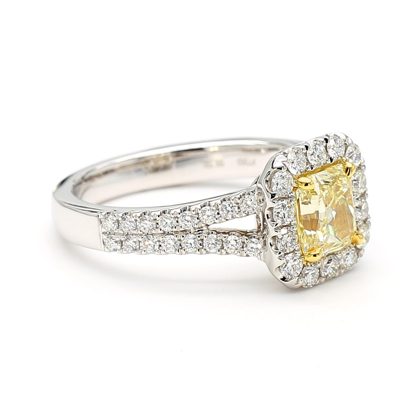 GIA Certified Natural Yellow Radiant Diamond 1.57 Carat TW Gold Cocktail Ring