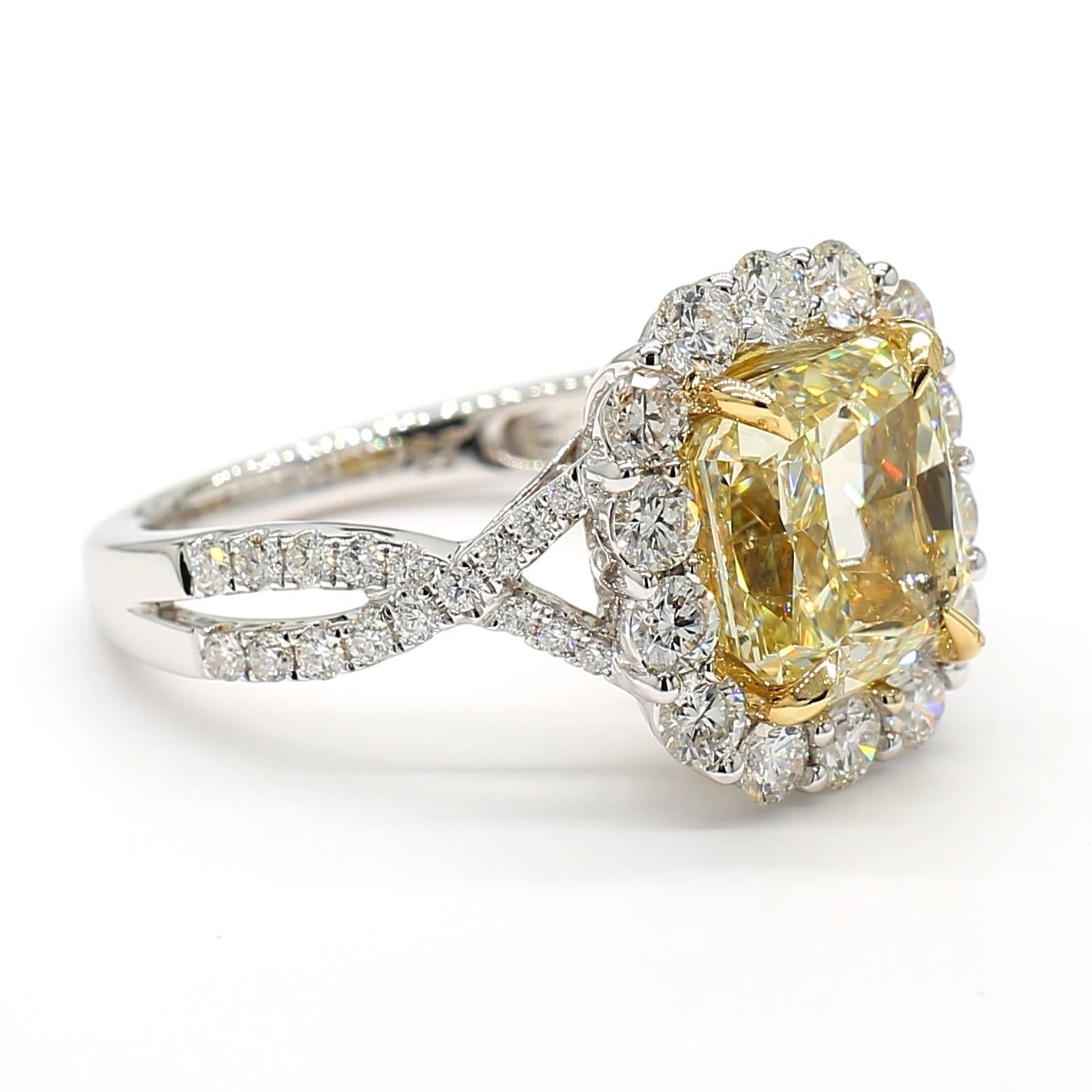 GIA Certified Natural Yellow Radiant Diamond 5.26 Carat TW Gold Cocktail Ring