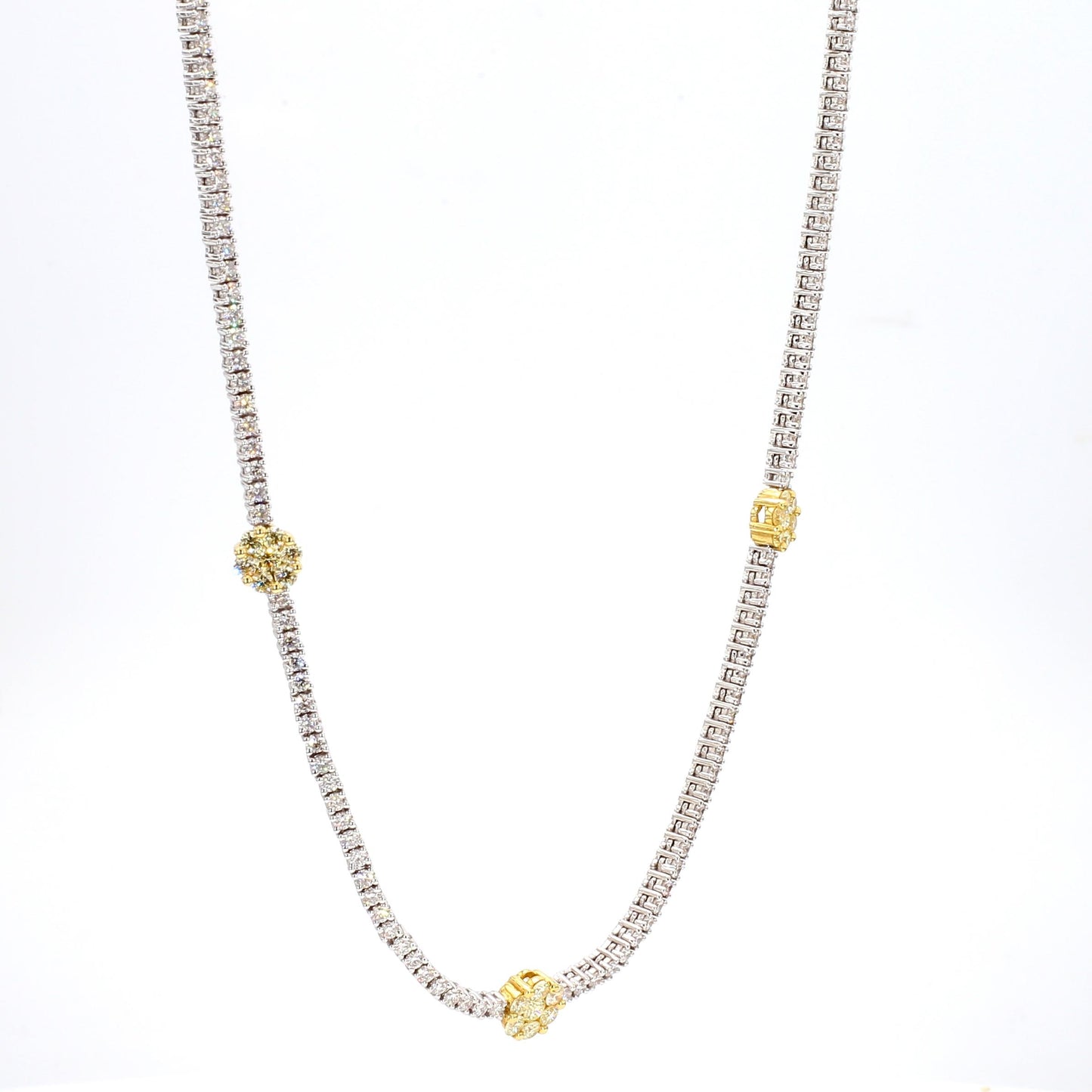 Natural Yellow Round Diamond 4.66 Carat TW Gold Drop Necklace
