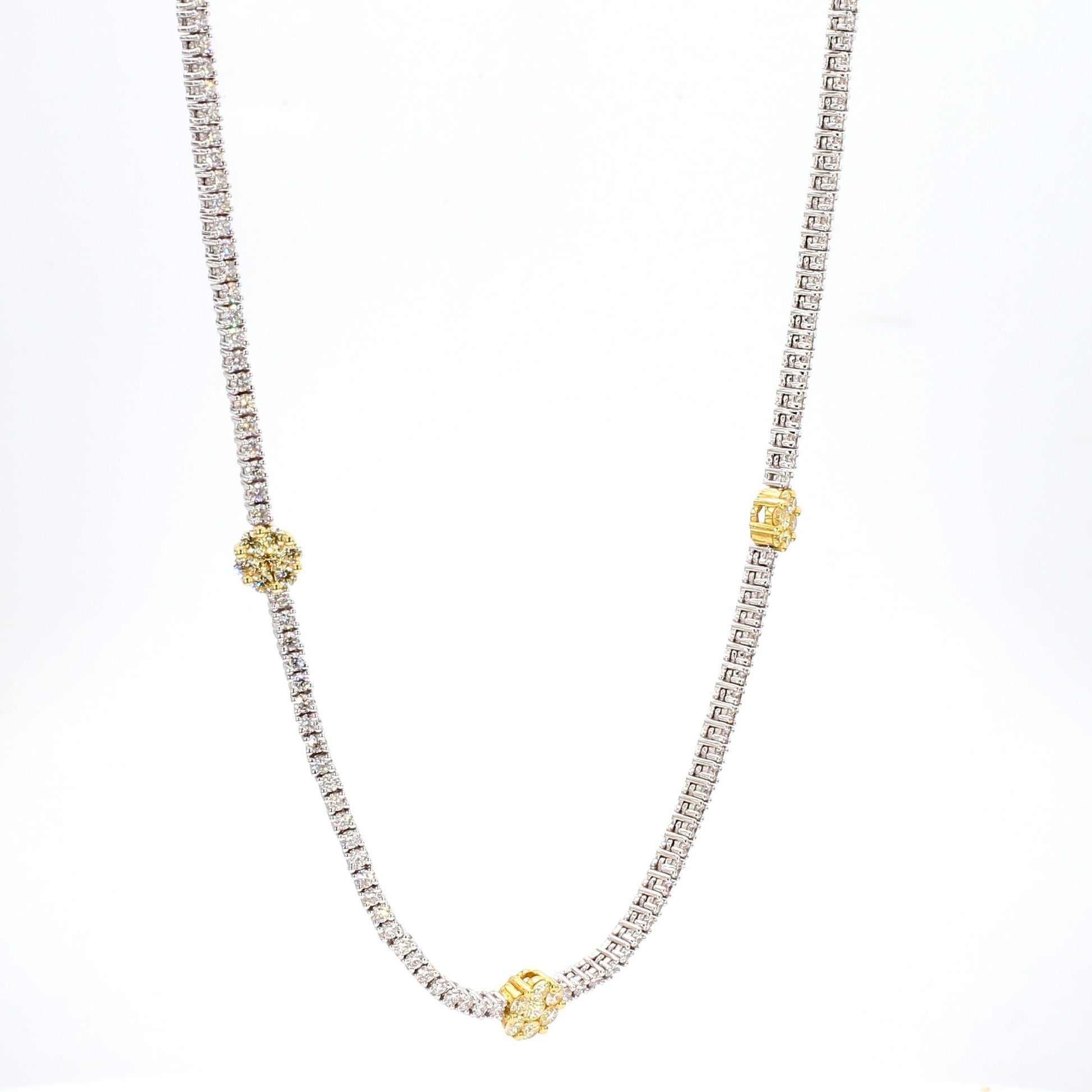 Natural Yellow Round Diamond 4.66 Carat TW Gold Drop Necklace