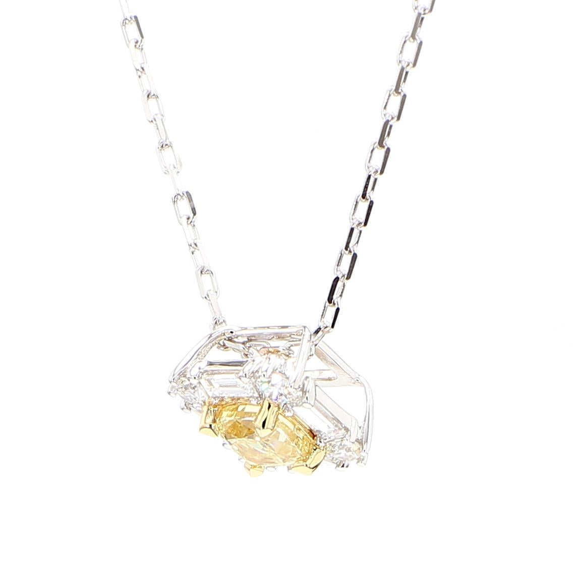 Natural Yellow Cushion and White Diamond .97 Carat TW Gold Drop Pendant