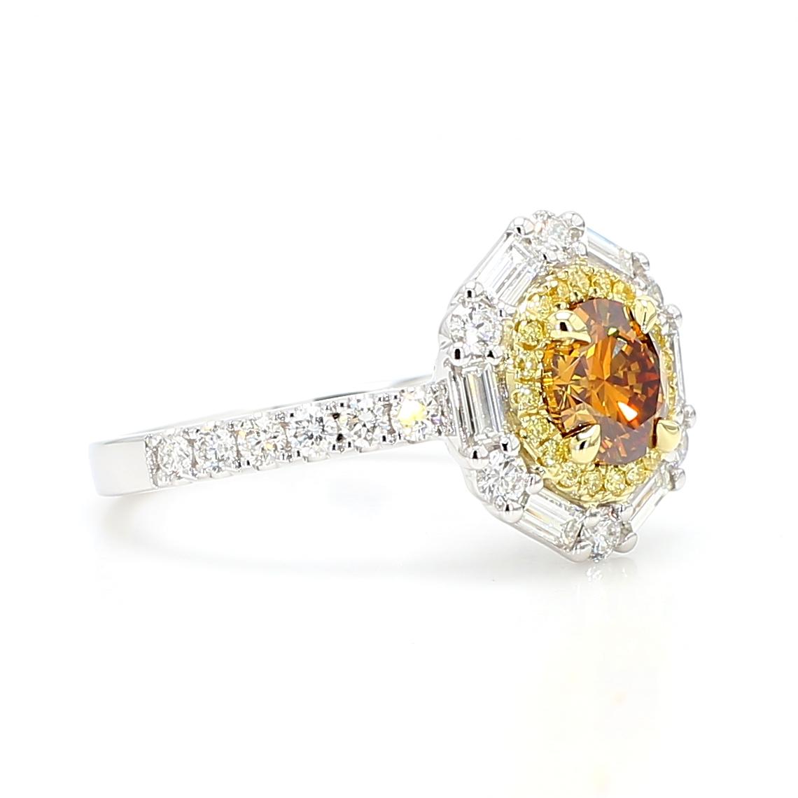 GIA Certified Fancy Deep Brownish Orange Round Diamond 2.01 Carat TW Gold Ring