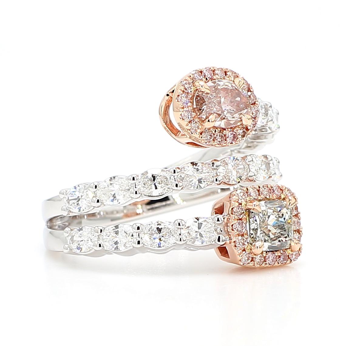 GIA Certified Faint Green Cushion Diamond 2.58 Carat TW Gold Cocktail Ring