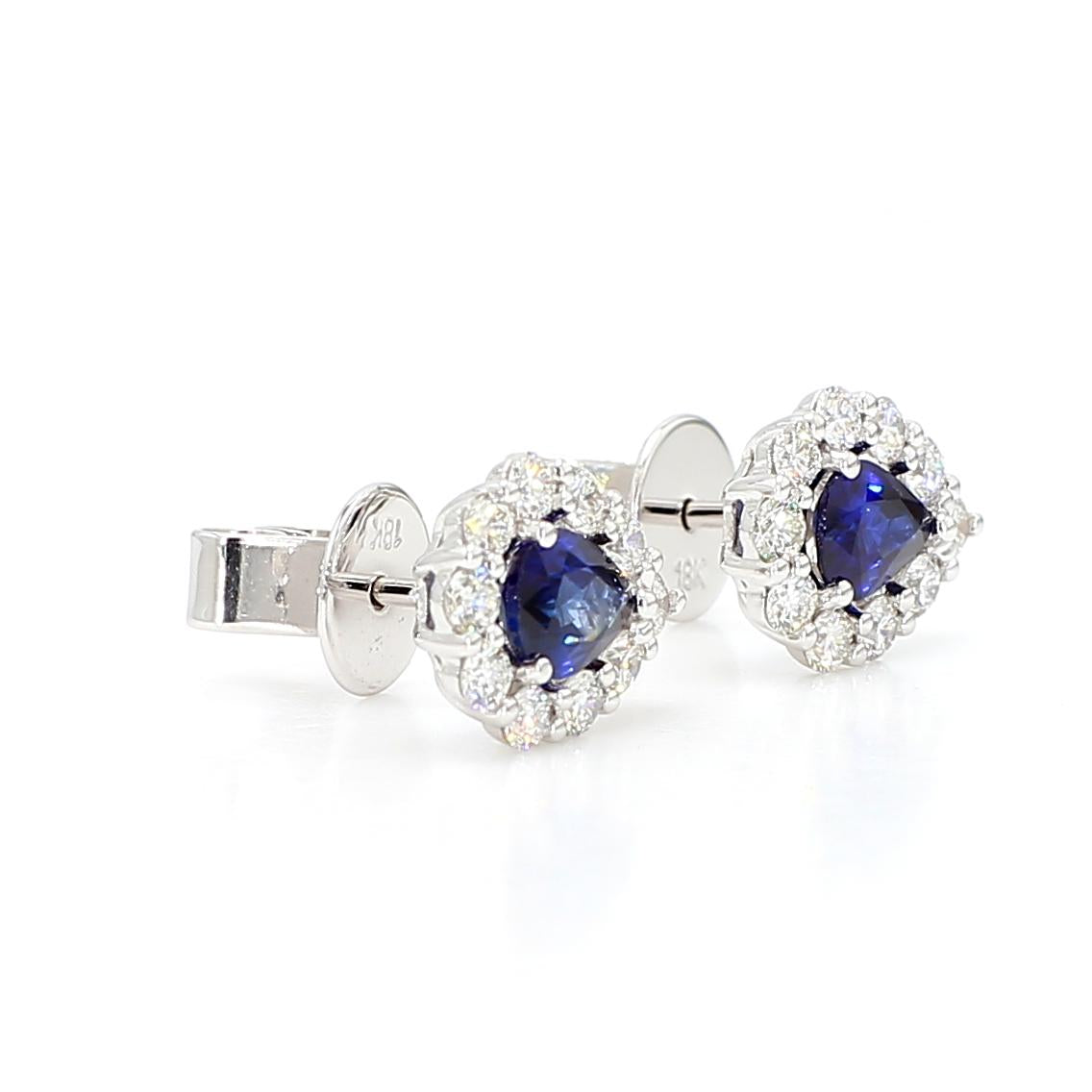 Natural Blue Pear Sapphire and White Diamond 1.29 Carat TW Gold Stud Earrings
