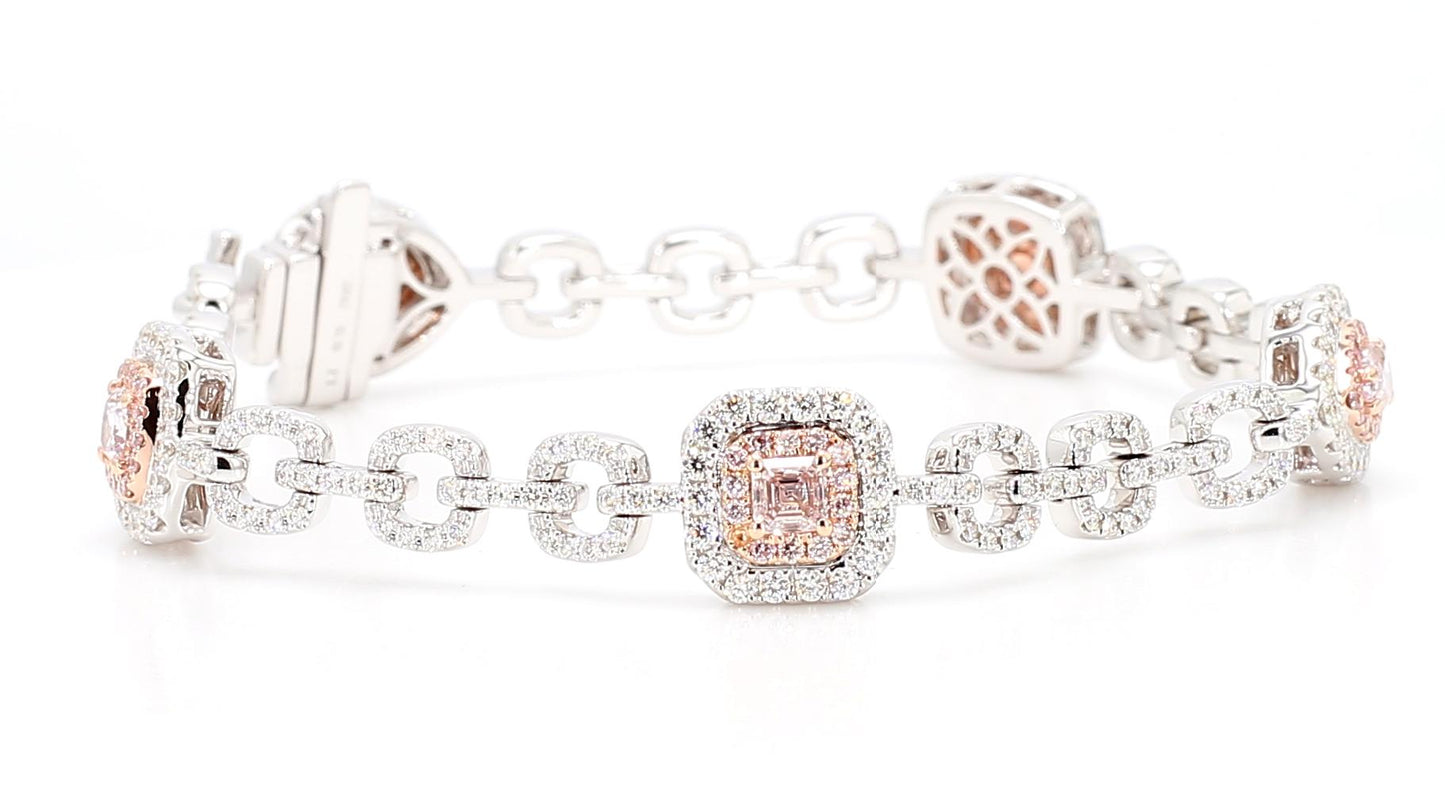 GIA Certified Fancy Pink Diamond 4.13 Carat TW Gold Tennis Bracelet