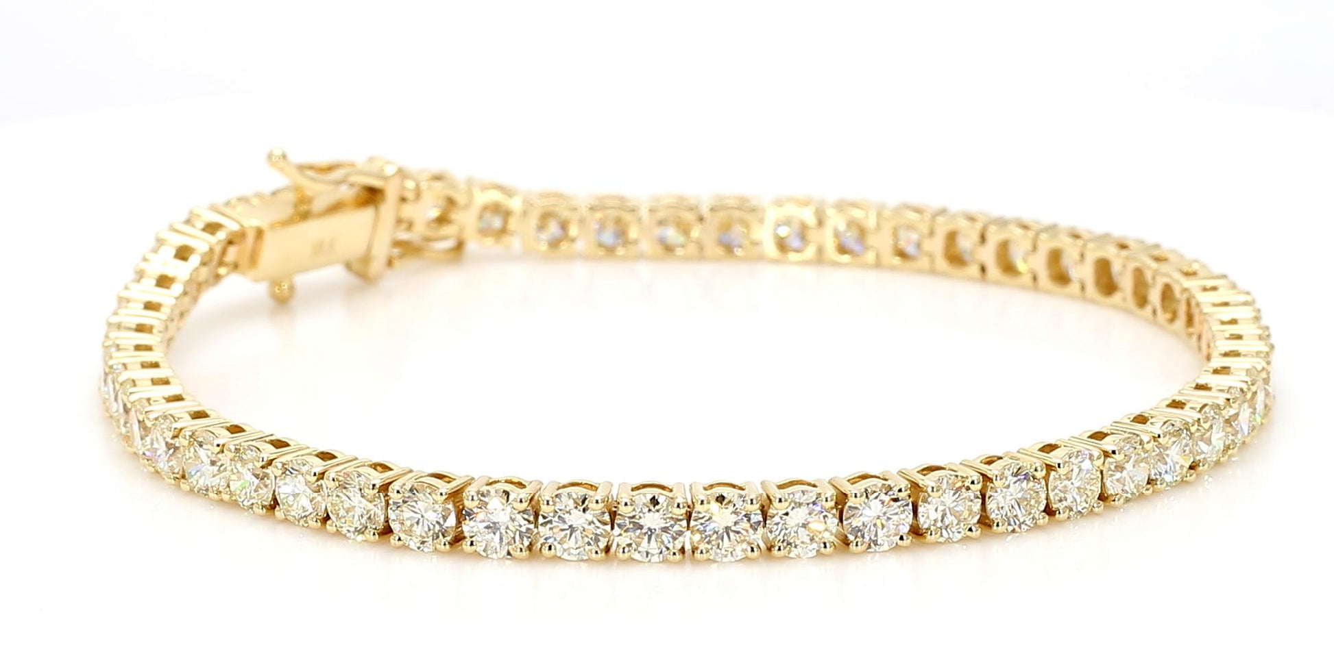 Natural White Round Diamond 7.50 Carat TW Yellow Gold Tennis Bracelet