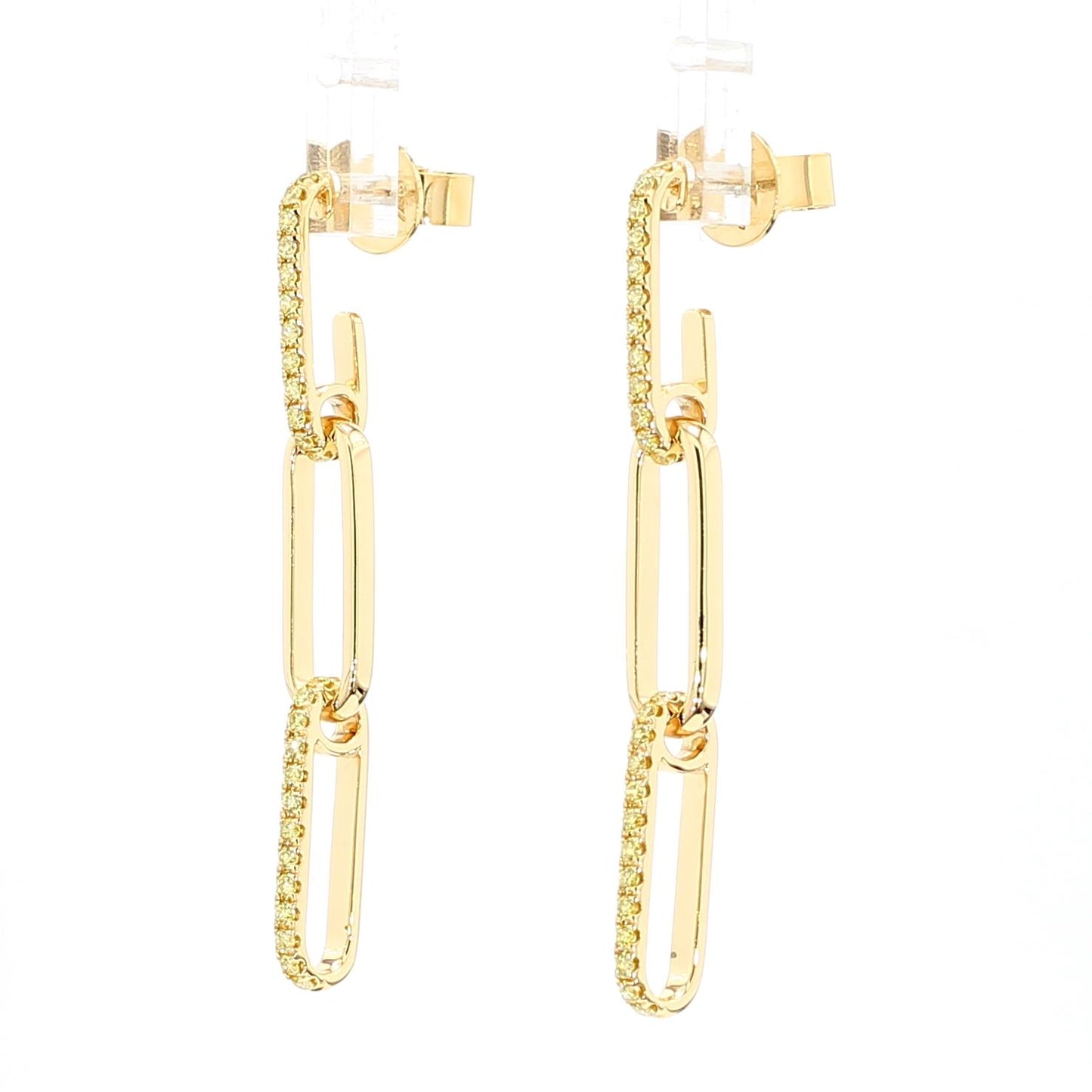 Natural Yellow Round Diamond 0.54 Carat TW Yellow Gold Drop Earrings