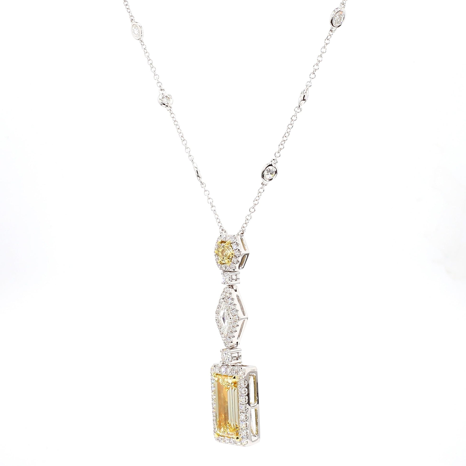 GIA Certified Flawless Yellow Baguette Diamond 5.36 Carat TW Gold Drop Necklace