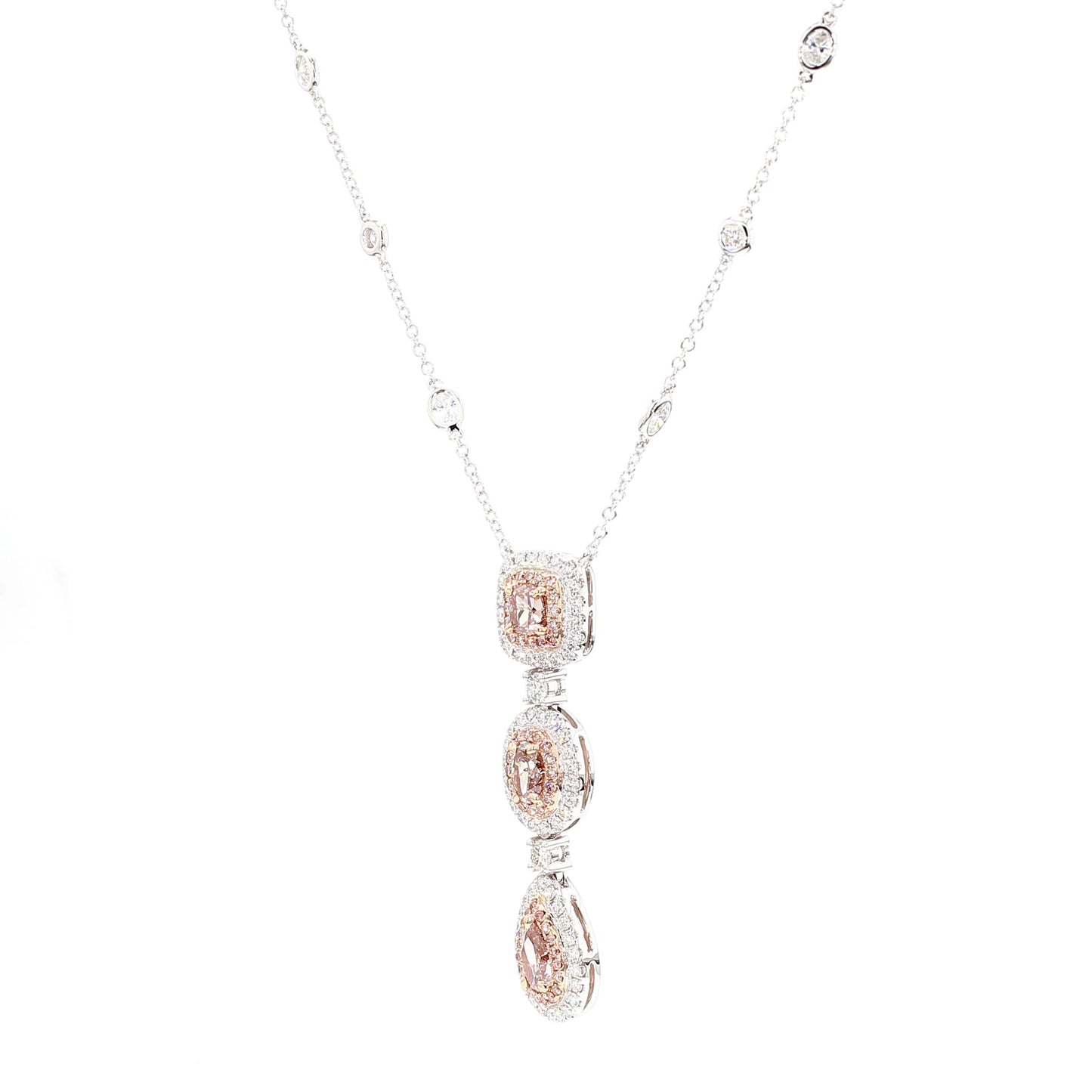 GIA Certified Fancy Pink Pear Diamond 3.13 Carat TW Gold Drop Necklace