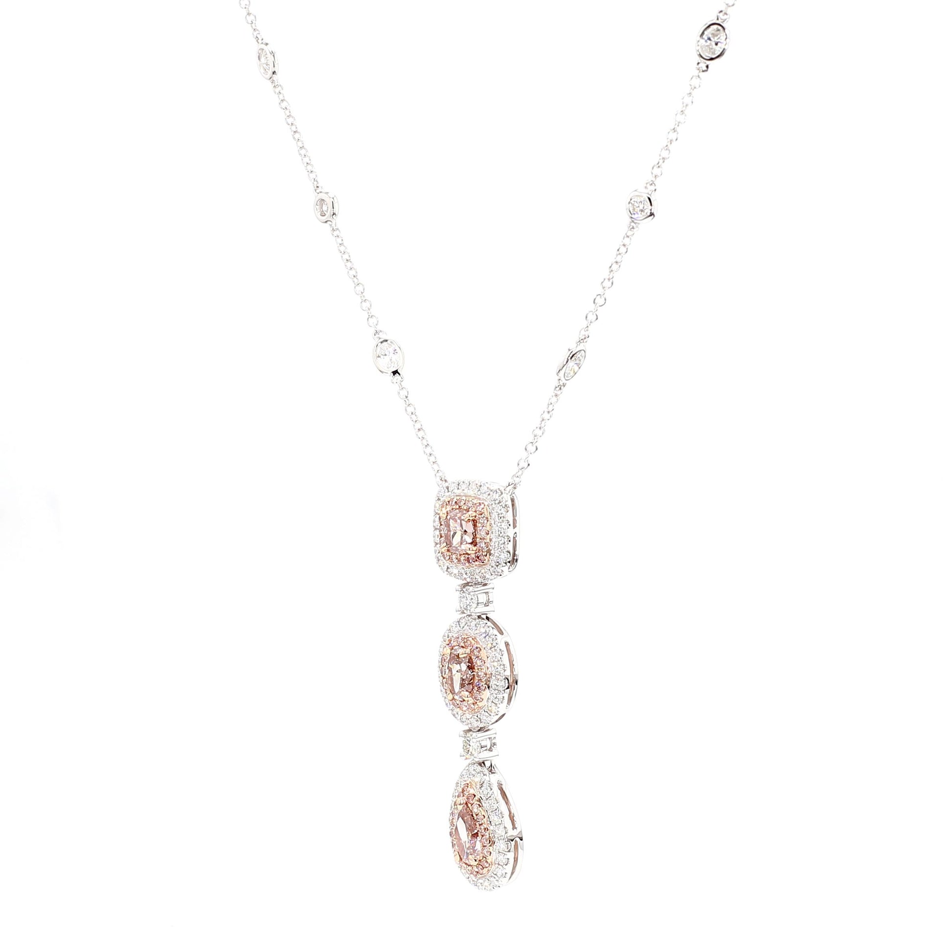 GIA Certified Fancy Pink Pear Diamond 3.13 Carat TW Gold Drop Necklace