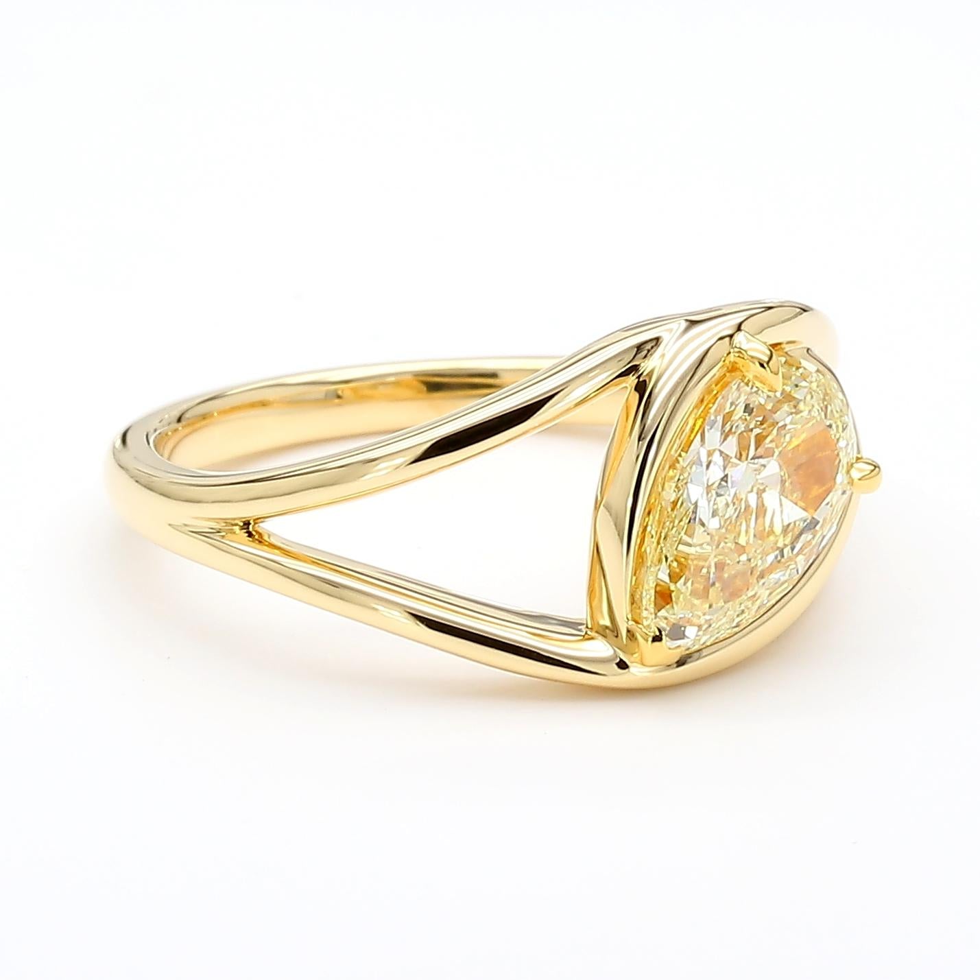 GIA Certified Natural Yellow Pear Diamond 1.52 Carat TW Gold Cocktail Ring