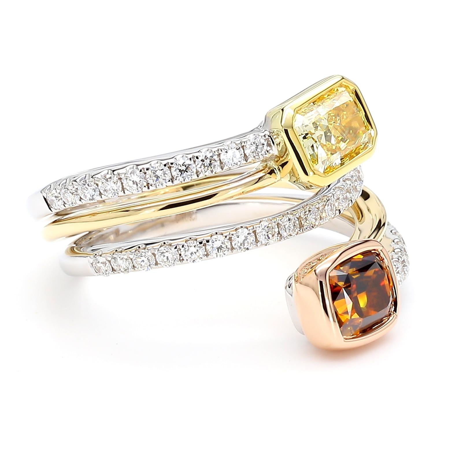 GIA Certified Flawless Intense Yellow Radiant Diamond 2.37 Carat Tw Gold Ring