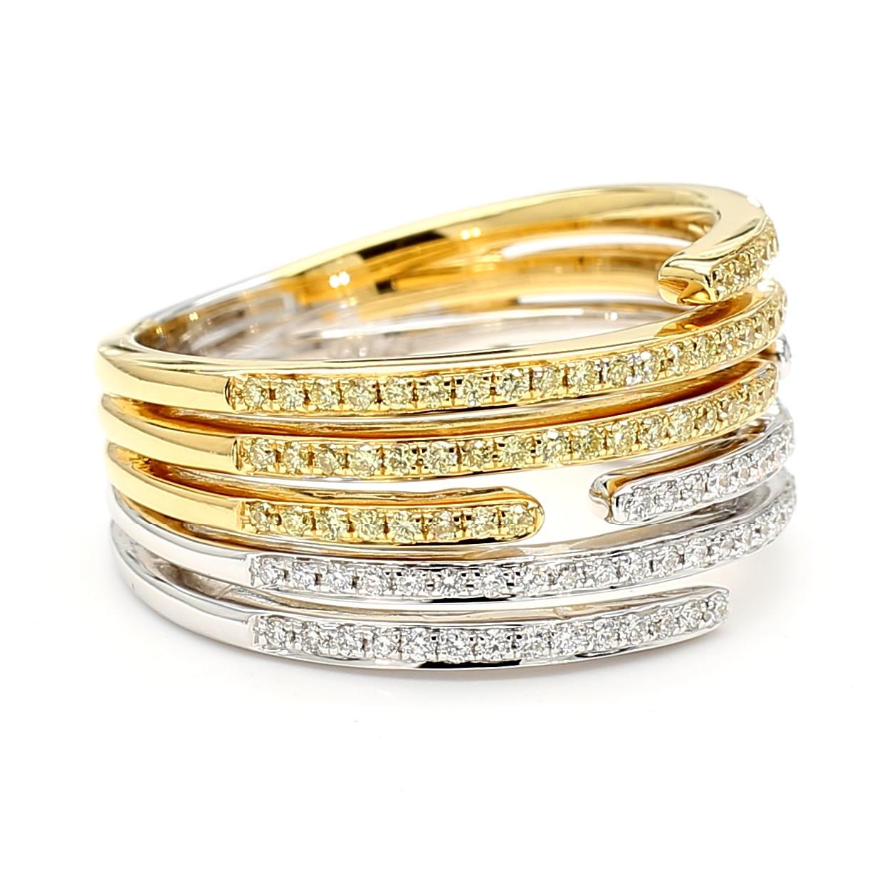 Natural Yellow Round and White Diamond .49 Carat TW Gold Cocktail Band