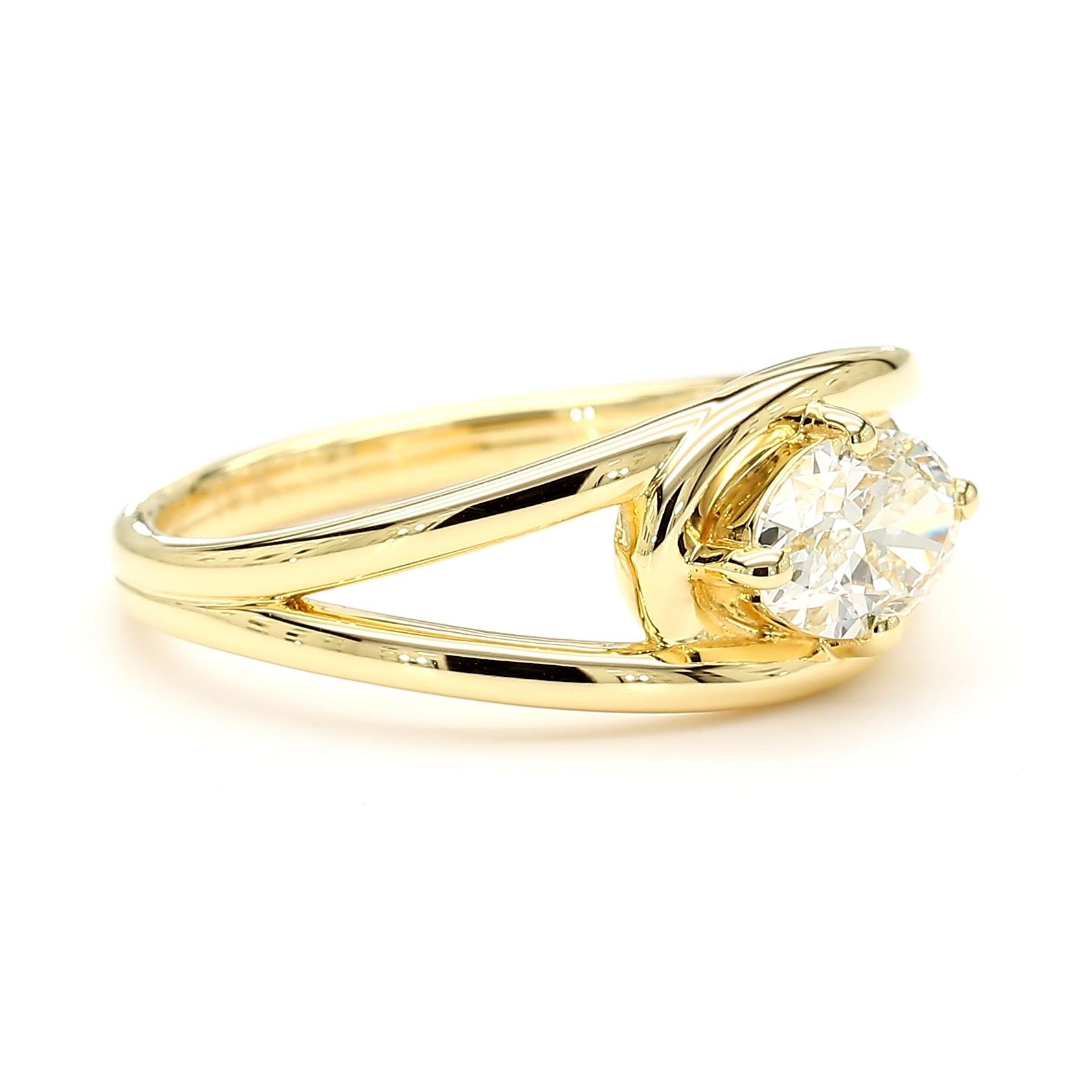Natural White Oval Diamond 0.71 Carat TW Yellow Gold Cocktail Ring