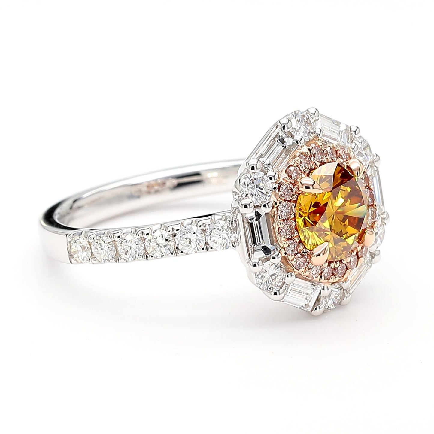 GIA Certified Deep Brownish Orangy Yellow Round Diamond 2.08 Carat TW Gold Ring