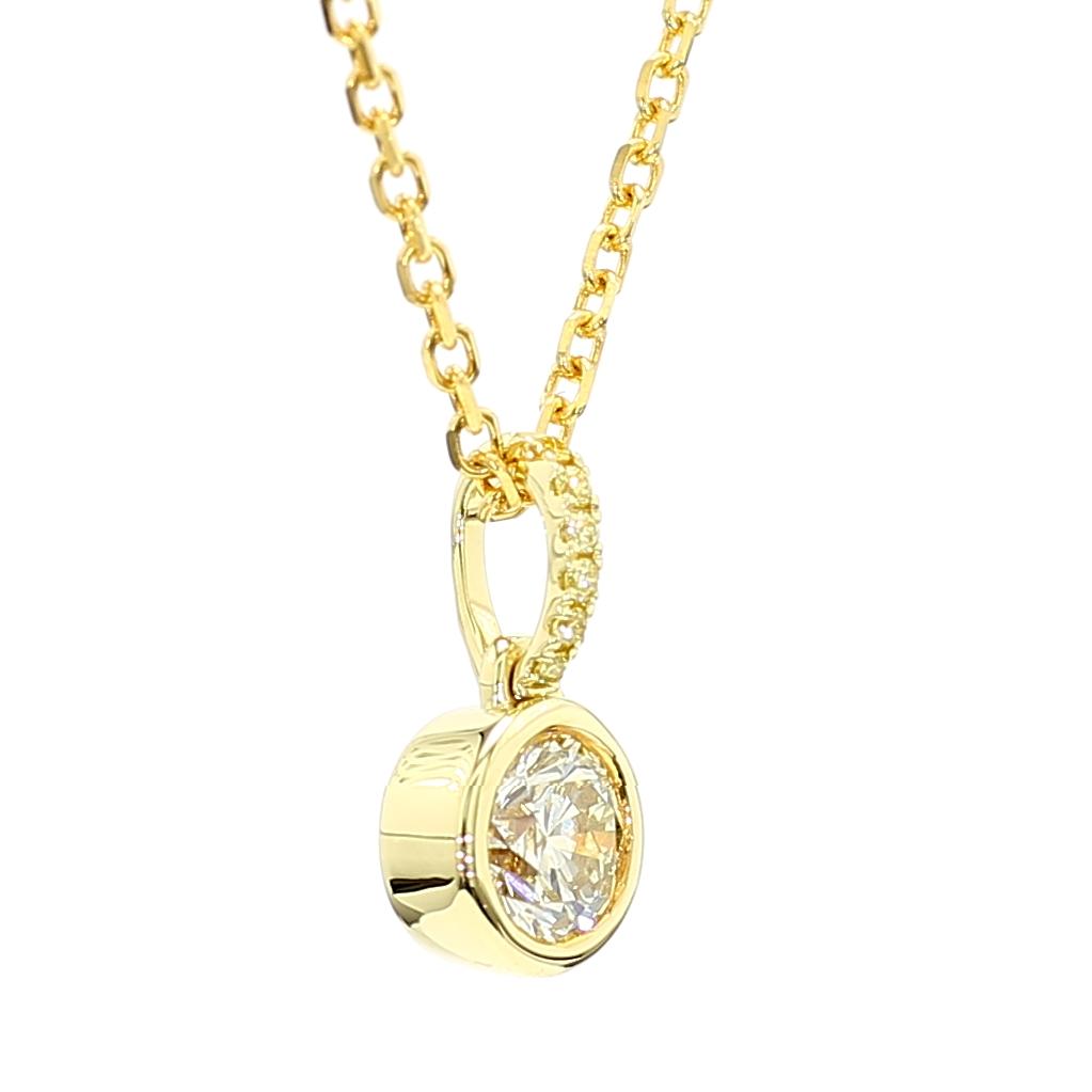 GIA Certified Natural Yellow Round Diamond .52 Carat TW Yellow Gold Drop Pendant