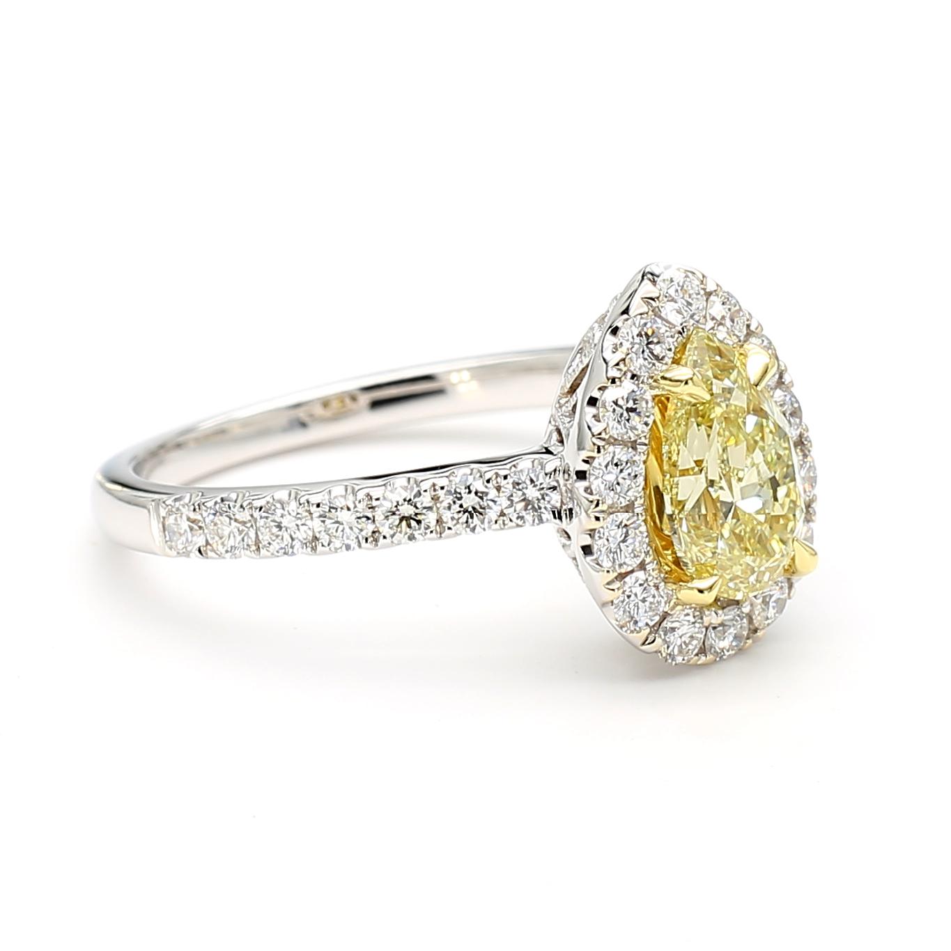 GIA Certified Natural Yellow Pear Diamond 1.62 Carat TW Gold Cocktail Ring