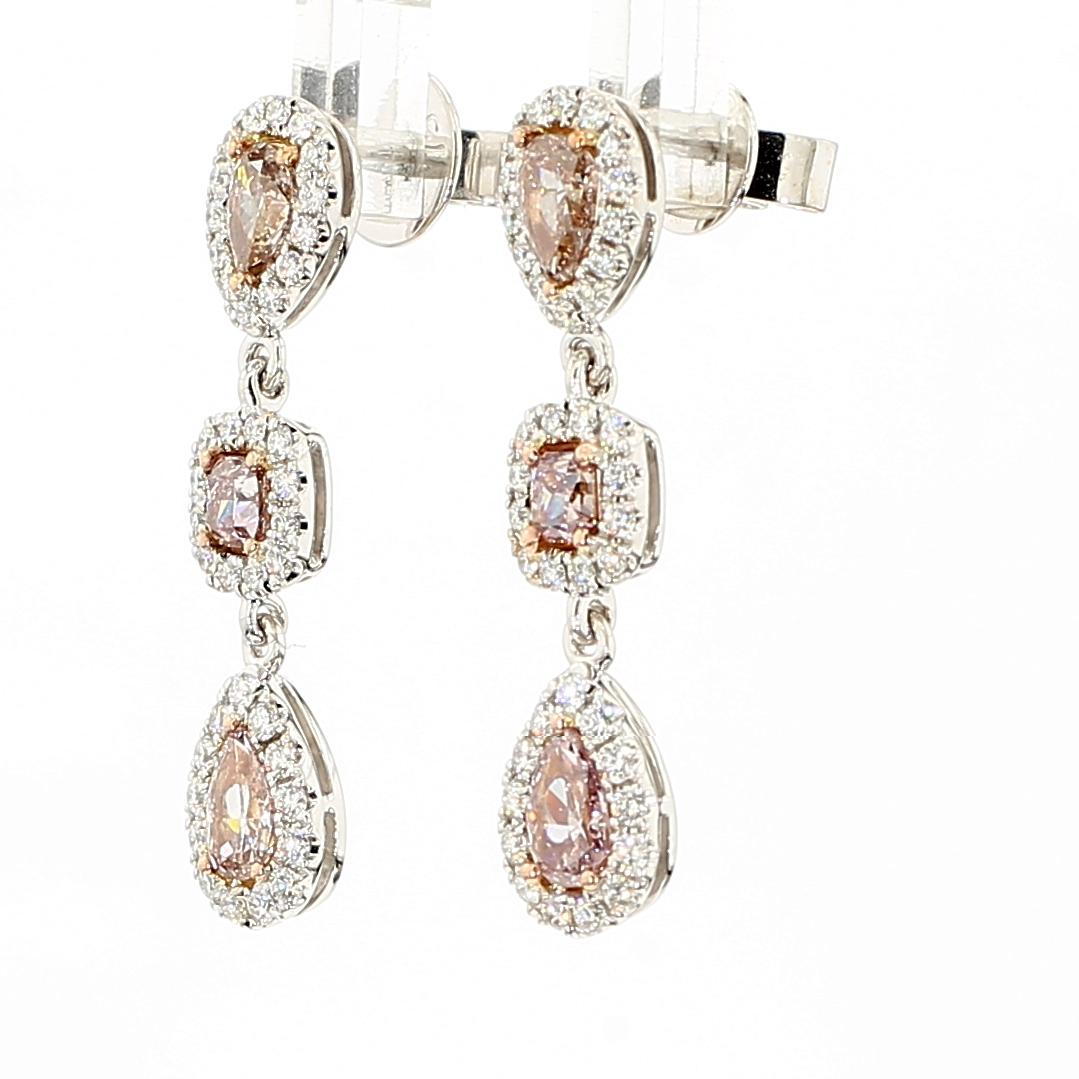 GIA Certified Fancy Brown-Pink Pear Diamond 2.58 Carat TW Gold Drop Earrings