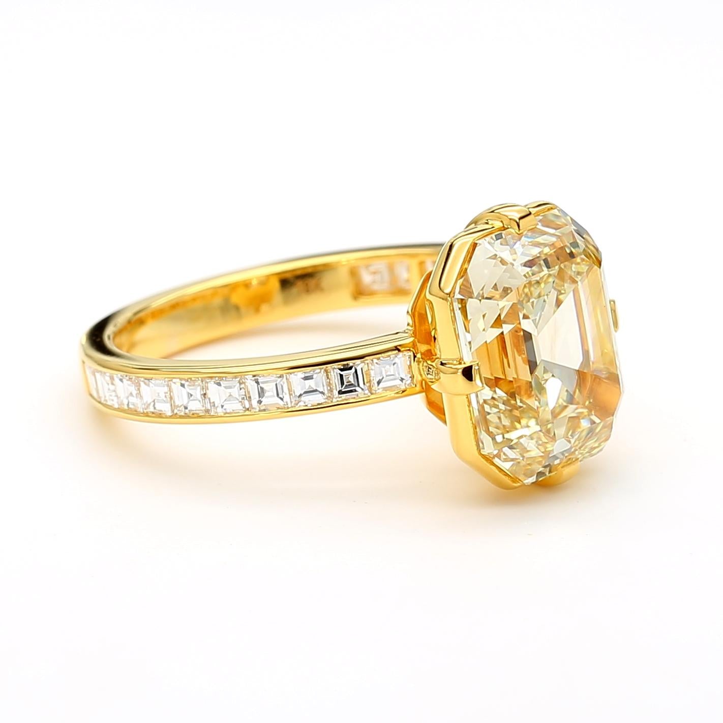 GIA Certified Fancy Yellow Emerald Diamond 4.74 Carat TW Gold Cocktail Ring