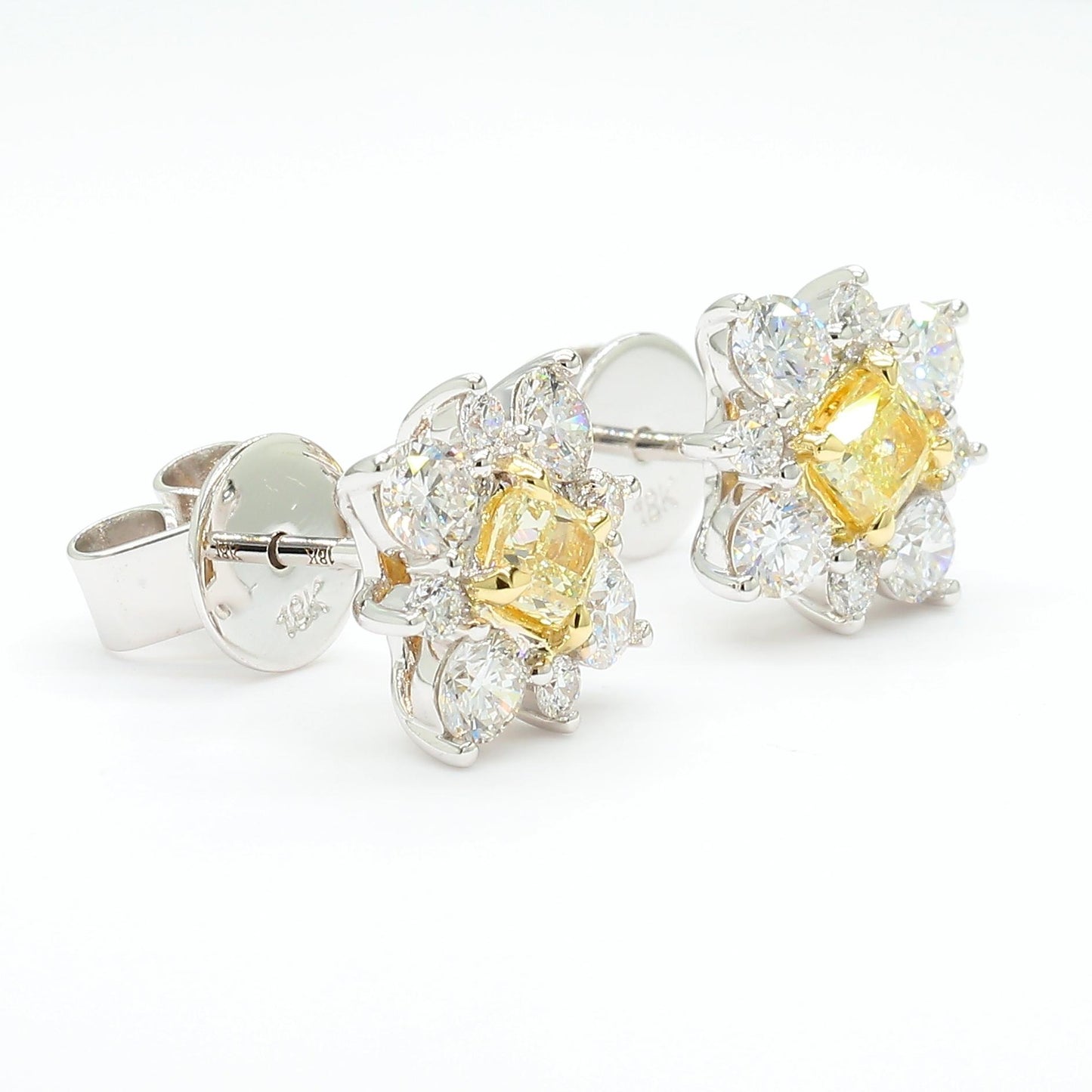 Natural Yellow Cushion Diamond 1.16 Carat TW Gold Stud Earrings