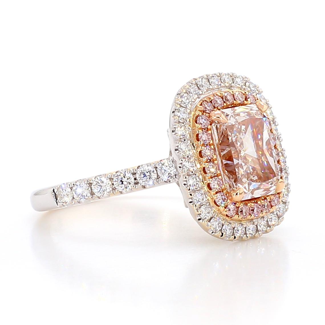 GIA Certified Natural Pink Radiant Diamond 2.92 Carat TW Gold Cocktail Ring
