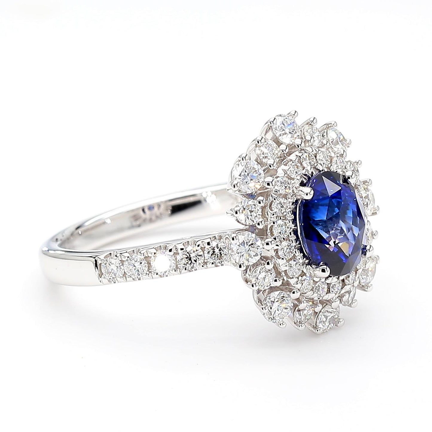 Natural Blue Oval Sapphire and White Diamond 2.11 Carat TW White Gold Ring