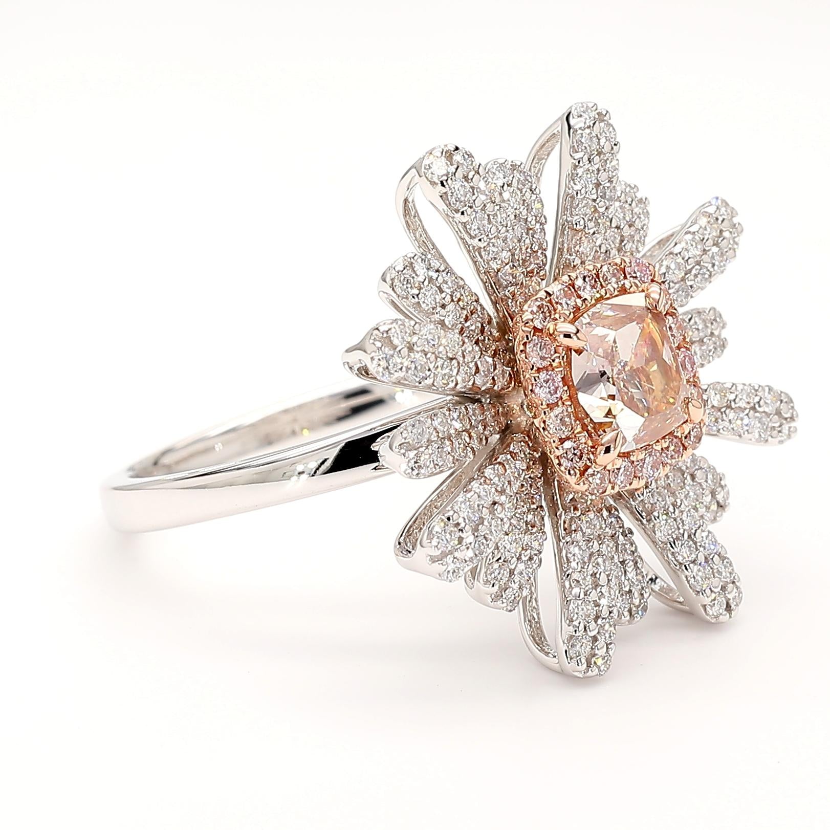 GIA Certified Fancy Pinkish Brown Cushion Diamond 1.84 Carat TW Gold Ring