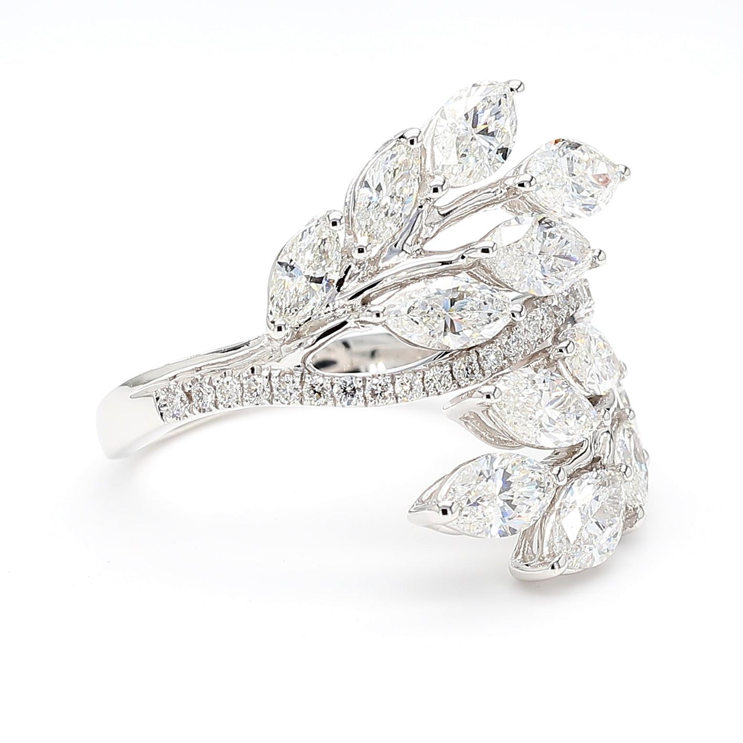 Natural White Marquise Diamond 2.49 Carat TW Gold Cocktail Ring