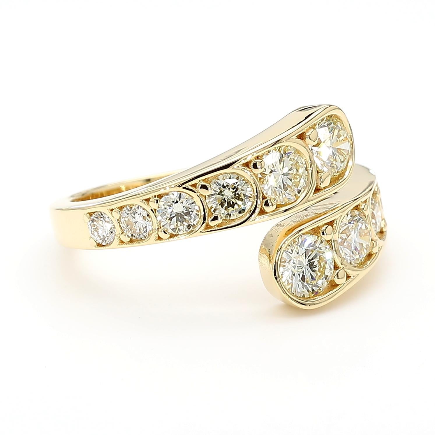 Natural White Round Diamond 1.47 Carat TW Yellow Gold Cocktail Band