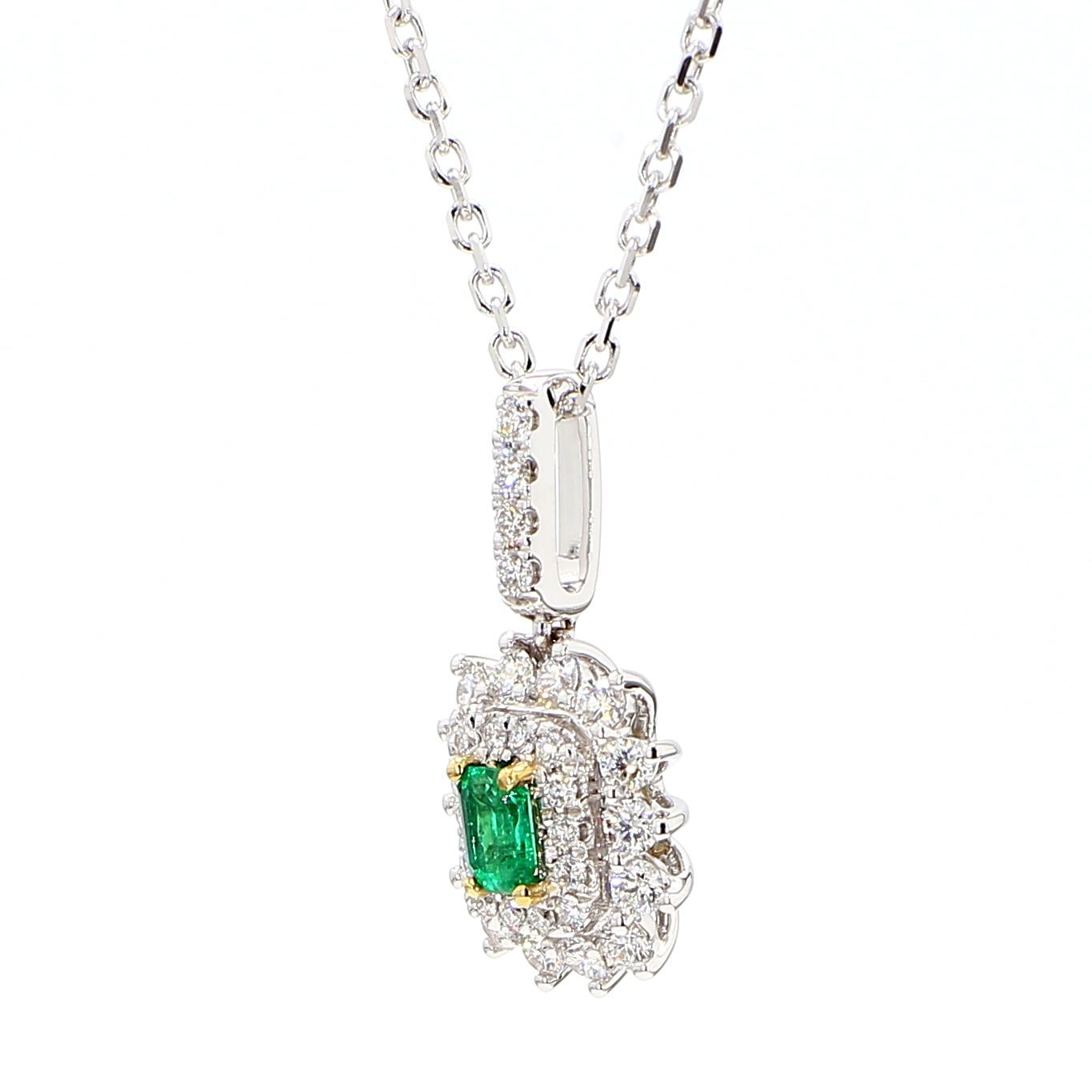 Natural Emerald and White Diamond 0.62 Carat TW White Gold Drop Pendant