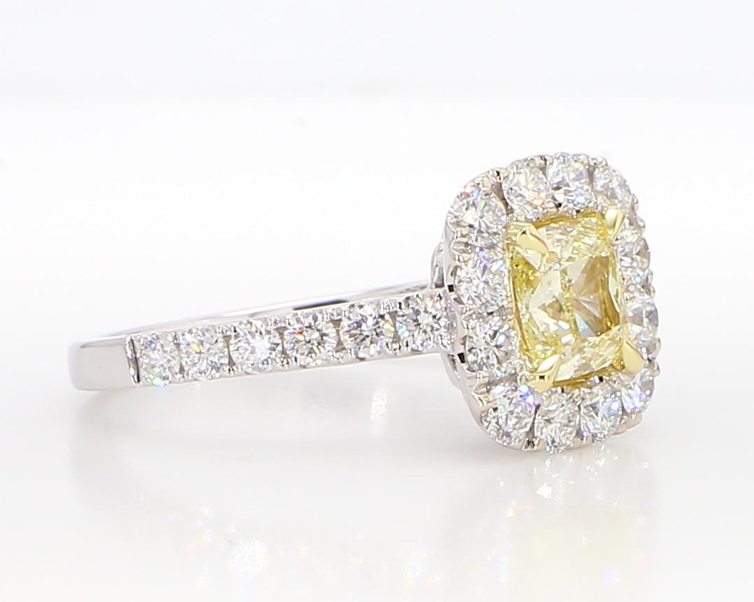 GIA Certified Natural Yellow Cushion Diamond 1.94 Carat TW Gold Cocktail Ring