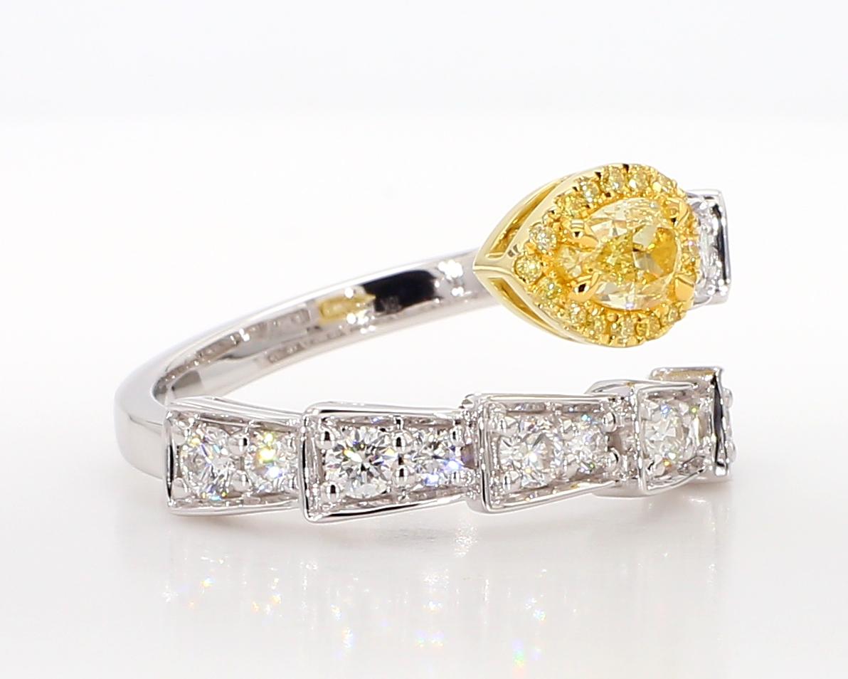GIA Certified Natural Yellow Pear Diamond 1.28 Carat TW Gold Cocktail Ring