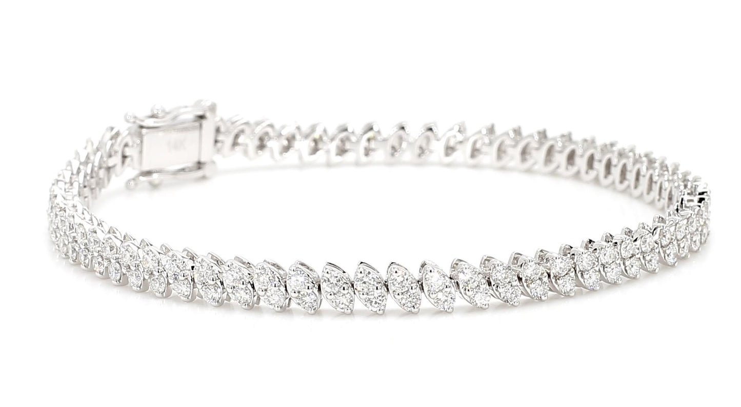Natural White Round Diamond 3.40 Carat TW White Gold Tennis Bracelet