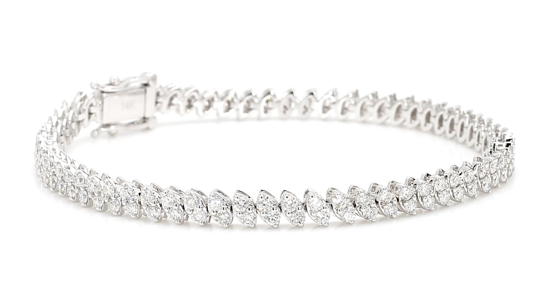 Natural White Round Diamond 3.40 Carat TW White Gold Tennis Bracelet