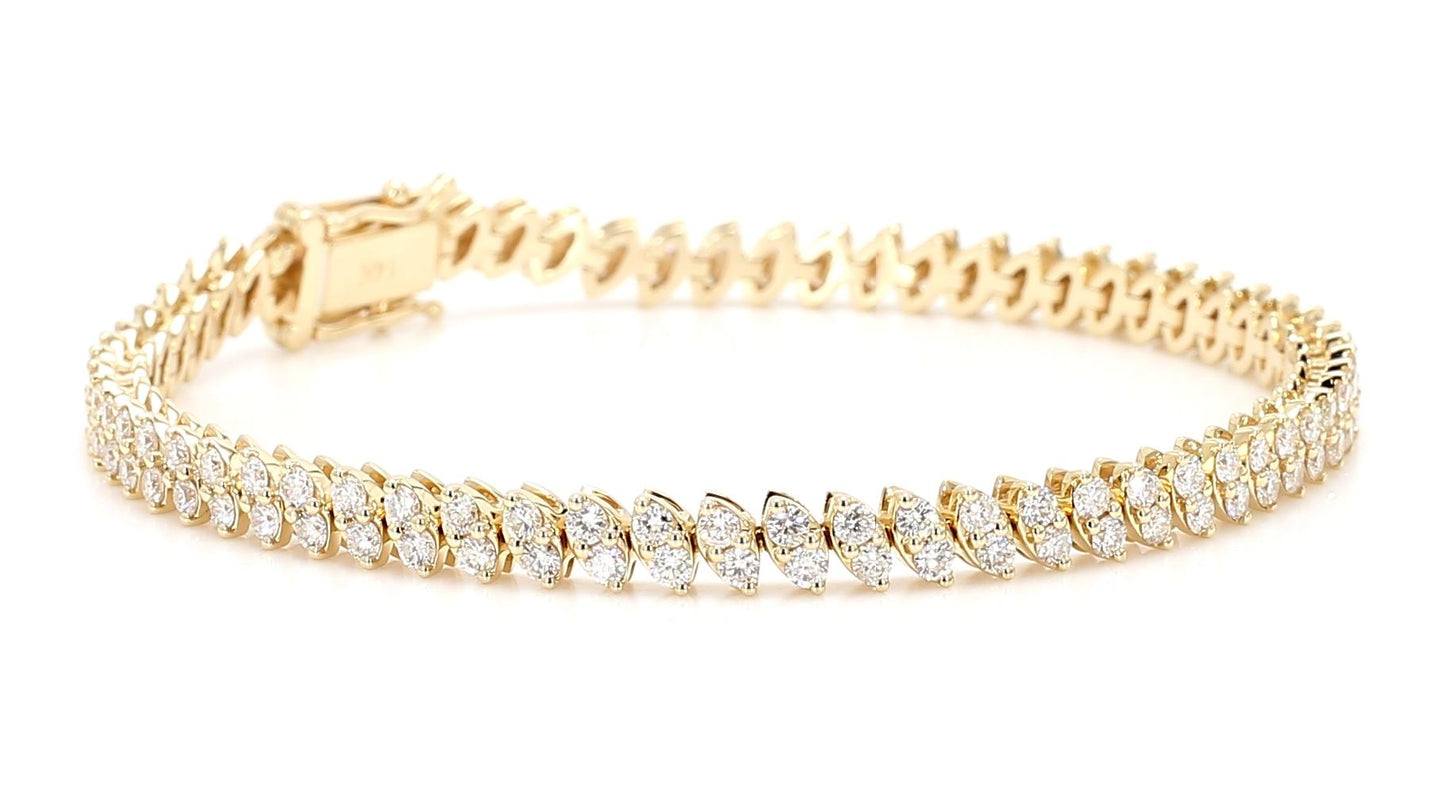 Natural White Round Diamond 3.40 Carat TW Yellow Gold Tennis Bracelet