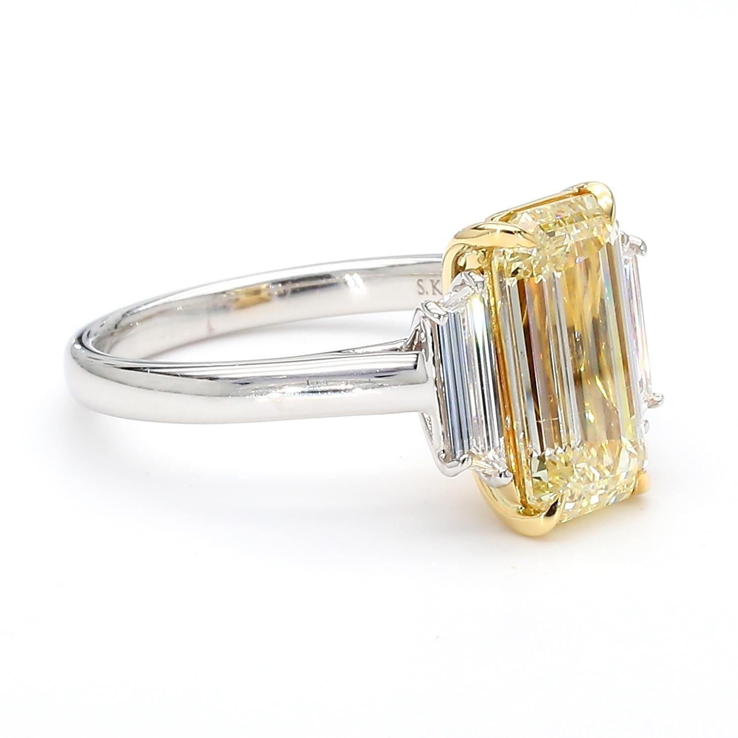 GIA Certified Natural Yellow Emerald Diamond 3.32 Carat TW Plat Cocktail Ring