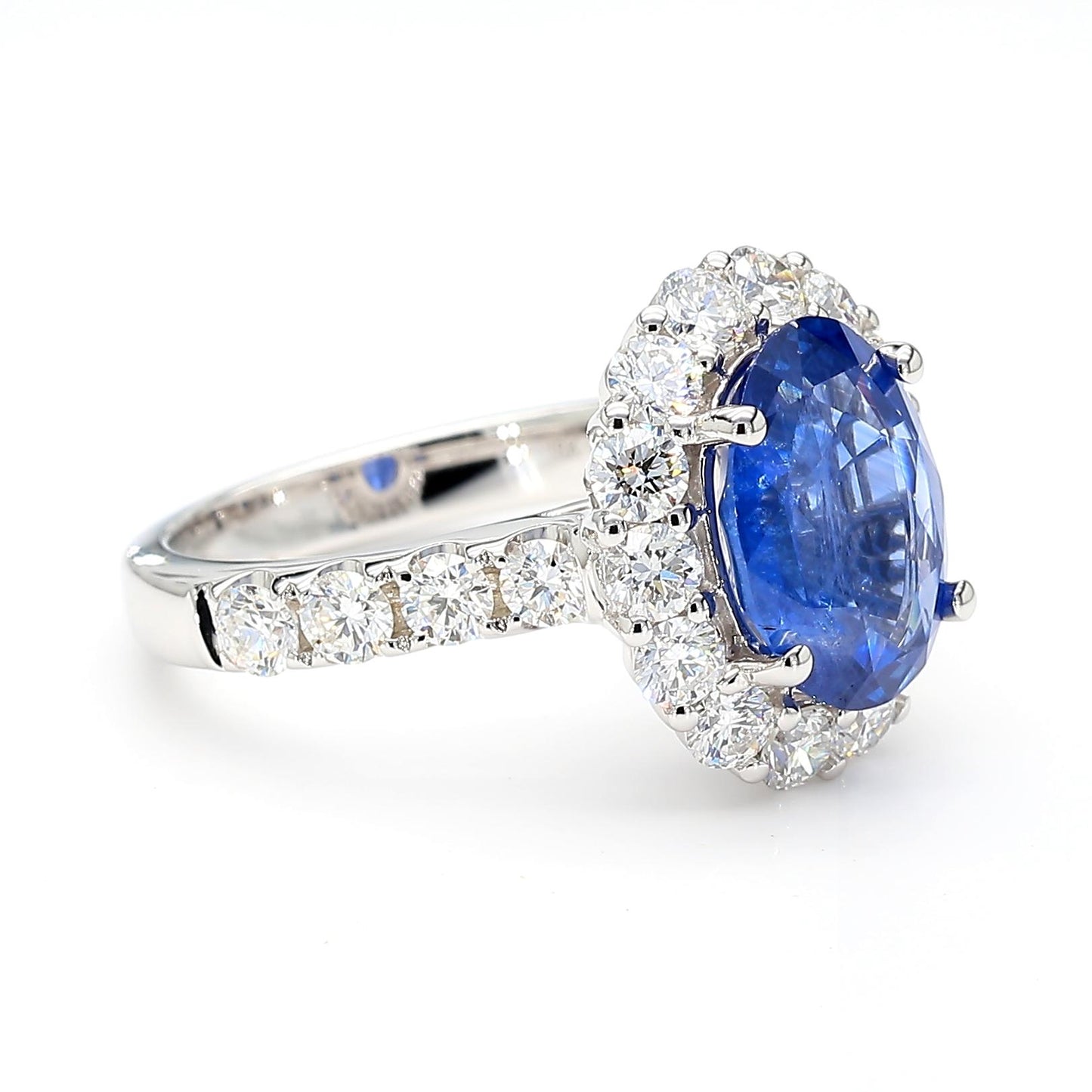 Natural Blue Oval Sapphire and White Diamond 4.93 Carat TW Gold Cocktail Ring