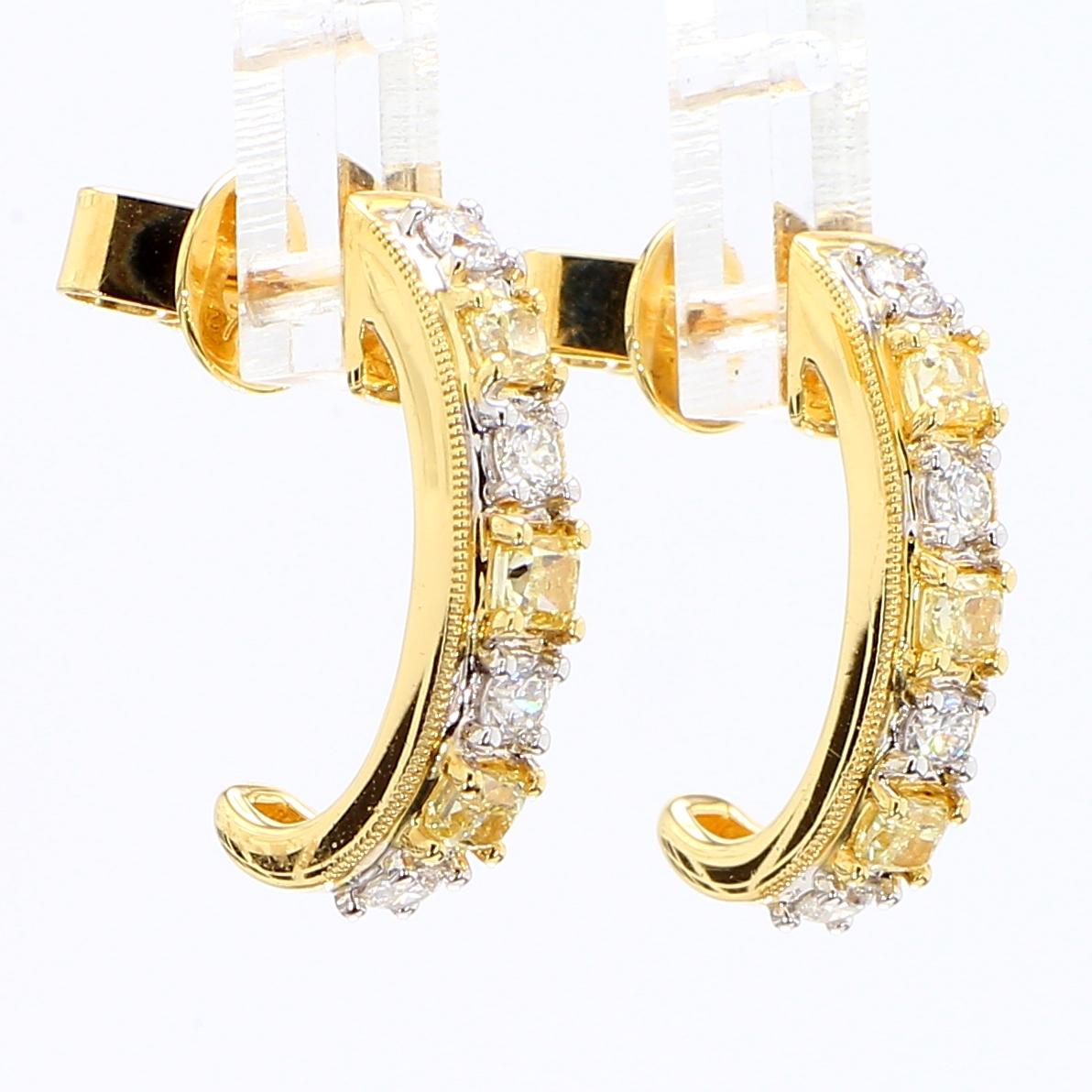 Natural Yellow Cushion Diamond 1.00 Carat TW Gold Drop Earrings