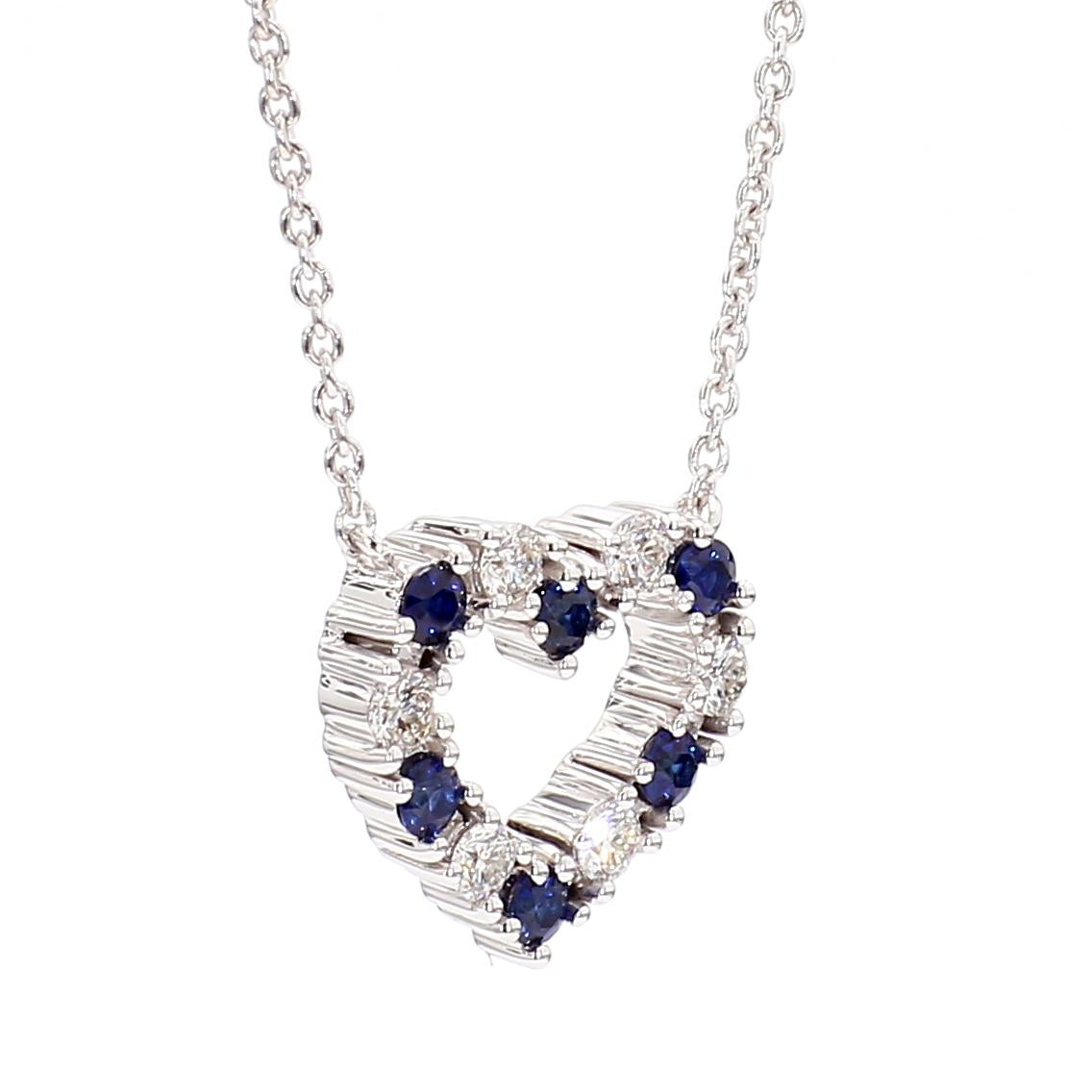 Natural Blue Round Sapphire and White Diamond 0.53 Carat TW White Gold Necklace