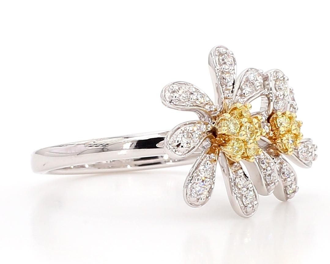 Natural Yellow Round and White Diamond .35 Carat TW Gold Cocktail Ring