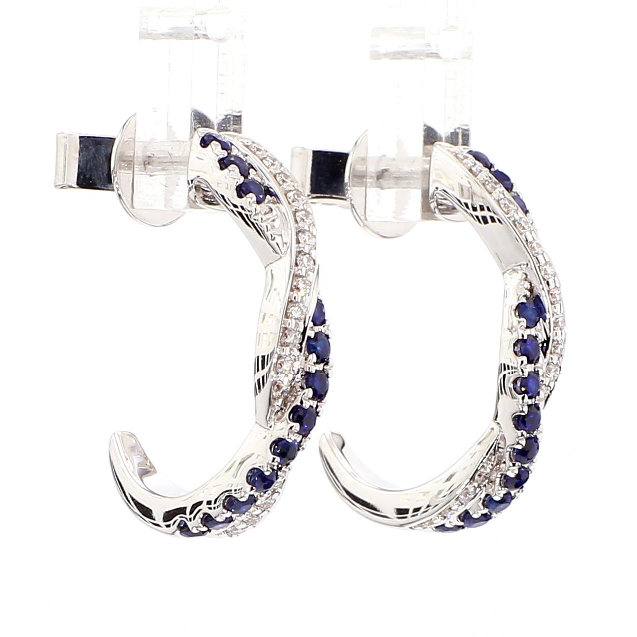 Natural Blue Round Sapphire and White Diamond .55 Carat TW White Gold Earrings