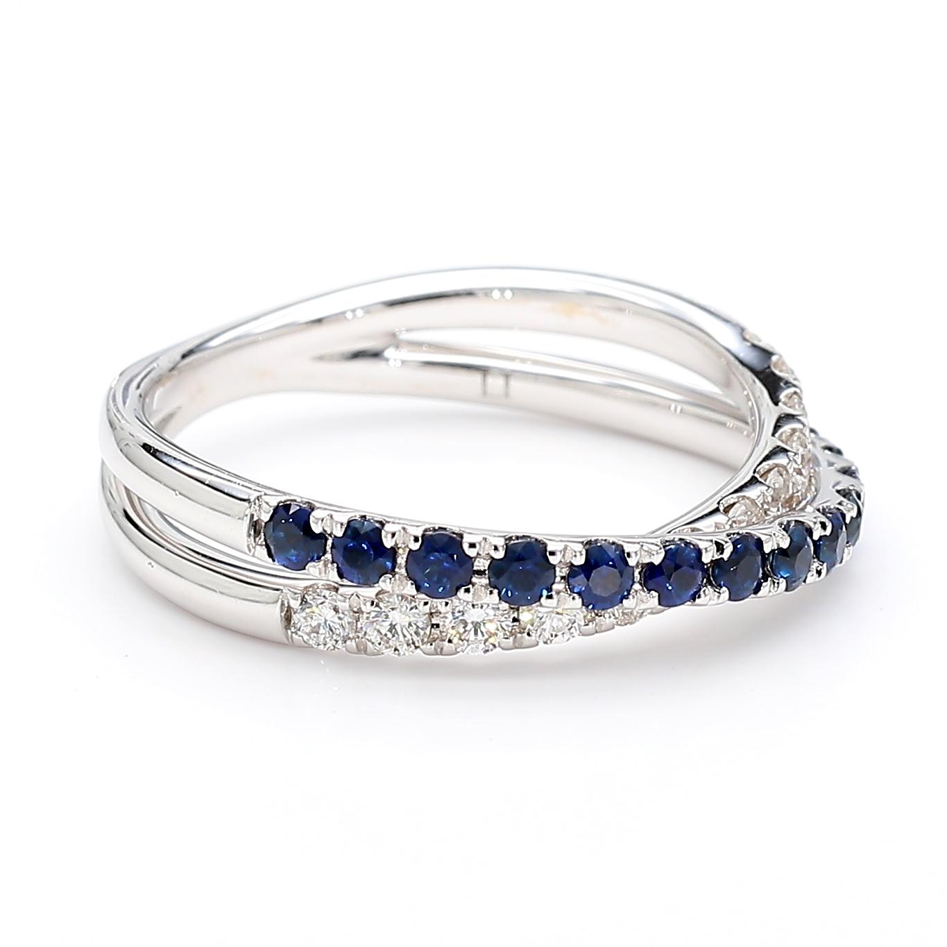 Natural Blue Round Sapphire and White Diamond .84 Carat TW White Gold Band