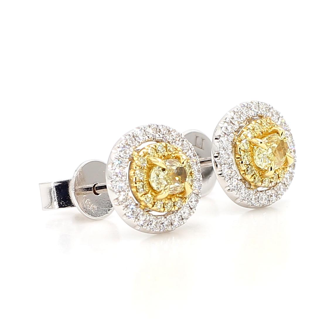 Natural Yellow Oval Diamond 1.04 Carat TW Gold Stud Earrings
