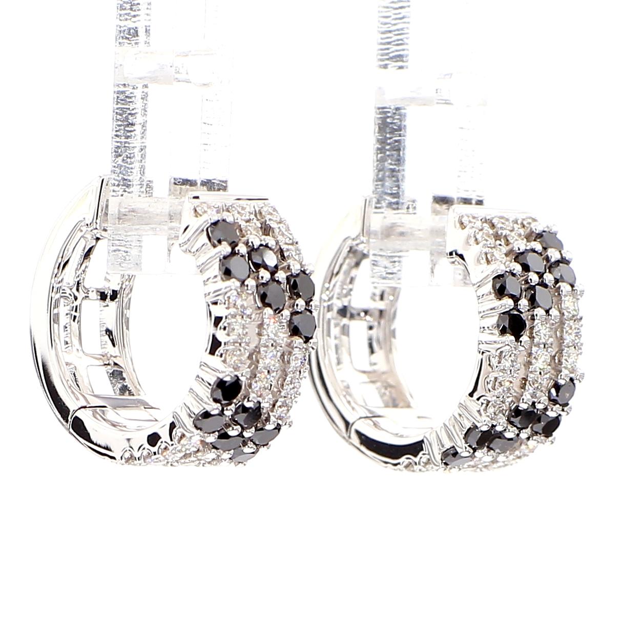 Black Round Diamond 0.65 Carat TW White Gold Hoop Earrings