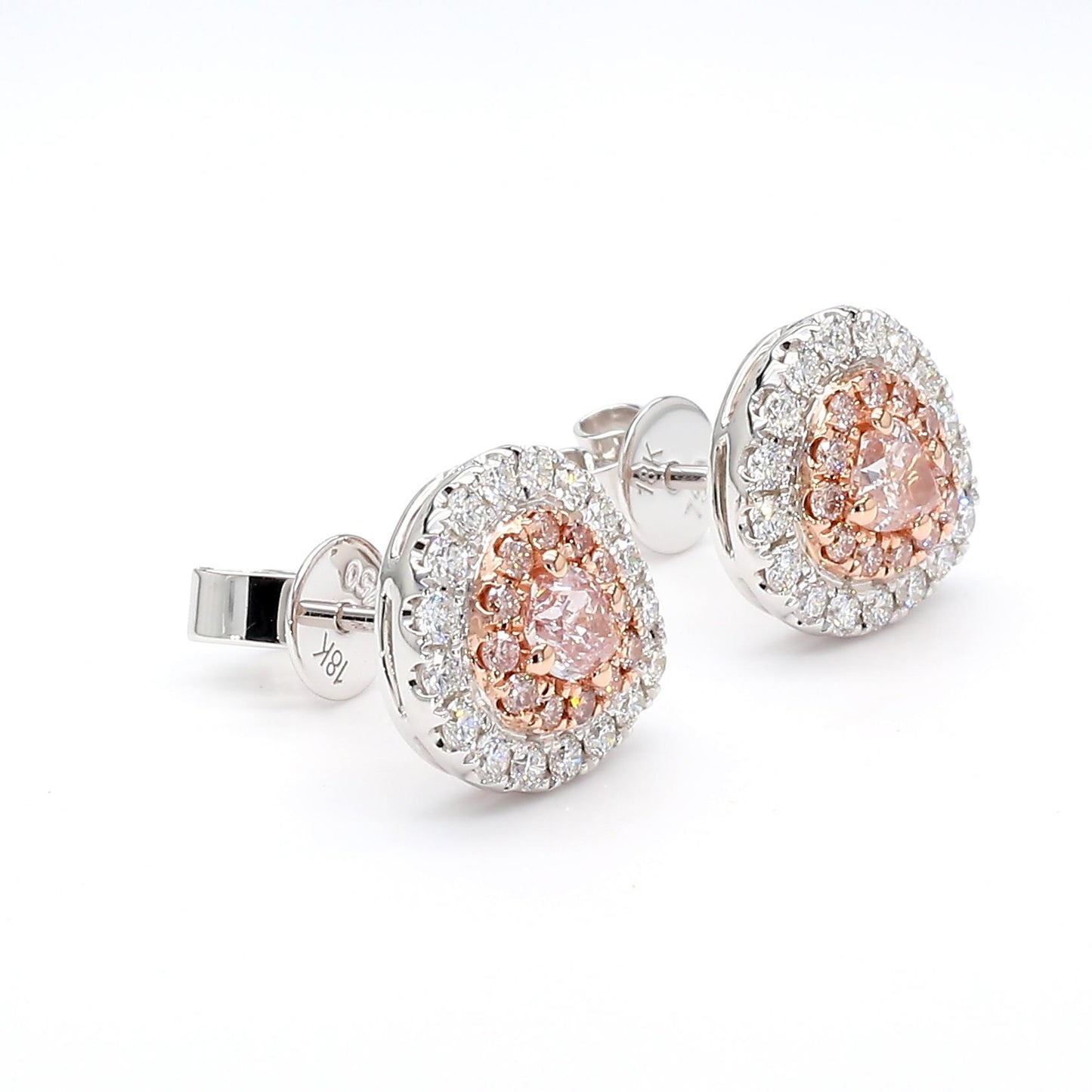 GIA Certified Fancy Orangy Pink Pear Diamond 0.96 Carat TW Gold Stud Earrings