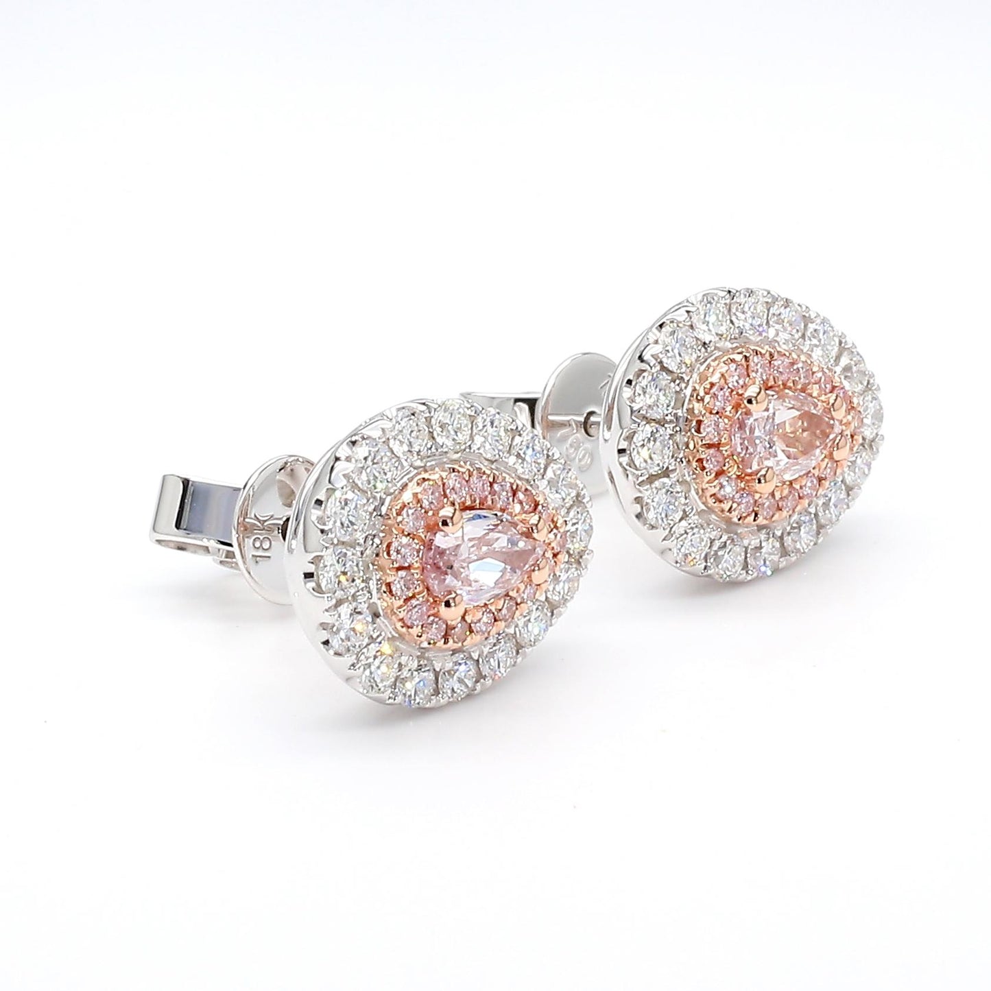 GIA Certified Very Light Pink Pear Diamond 1.15 Carat TW Gold Stud Earrings