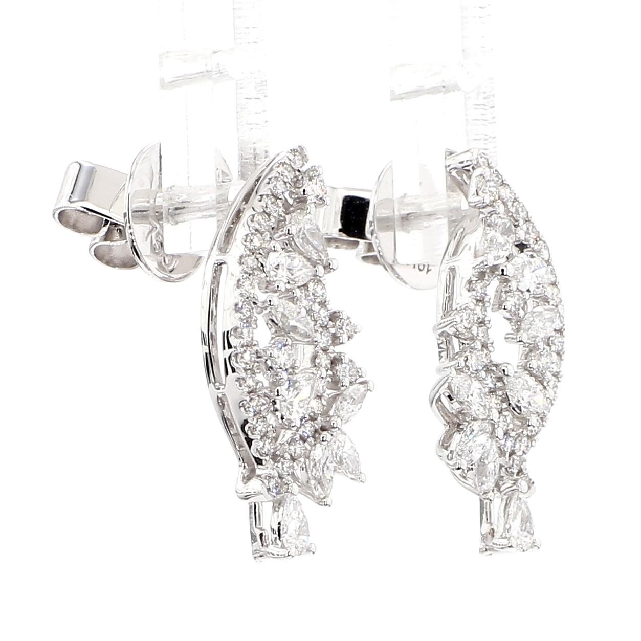Natural White Marquise Diamond 0.99 Carat TW White Gold Marquise Earrings