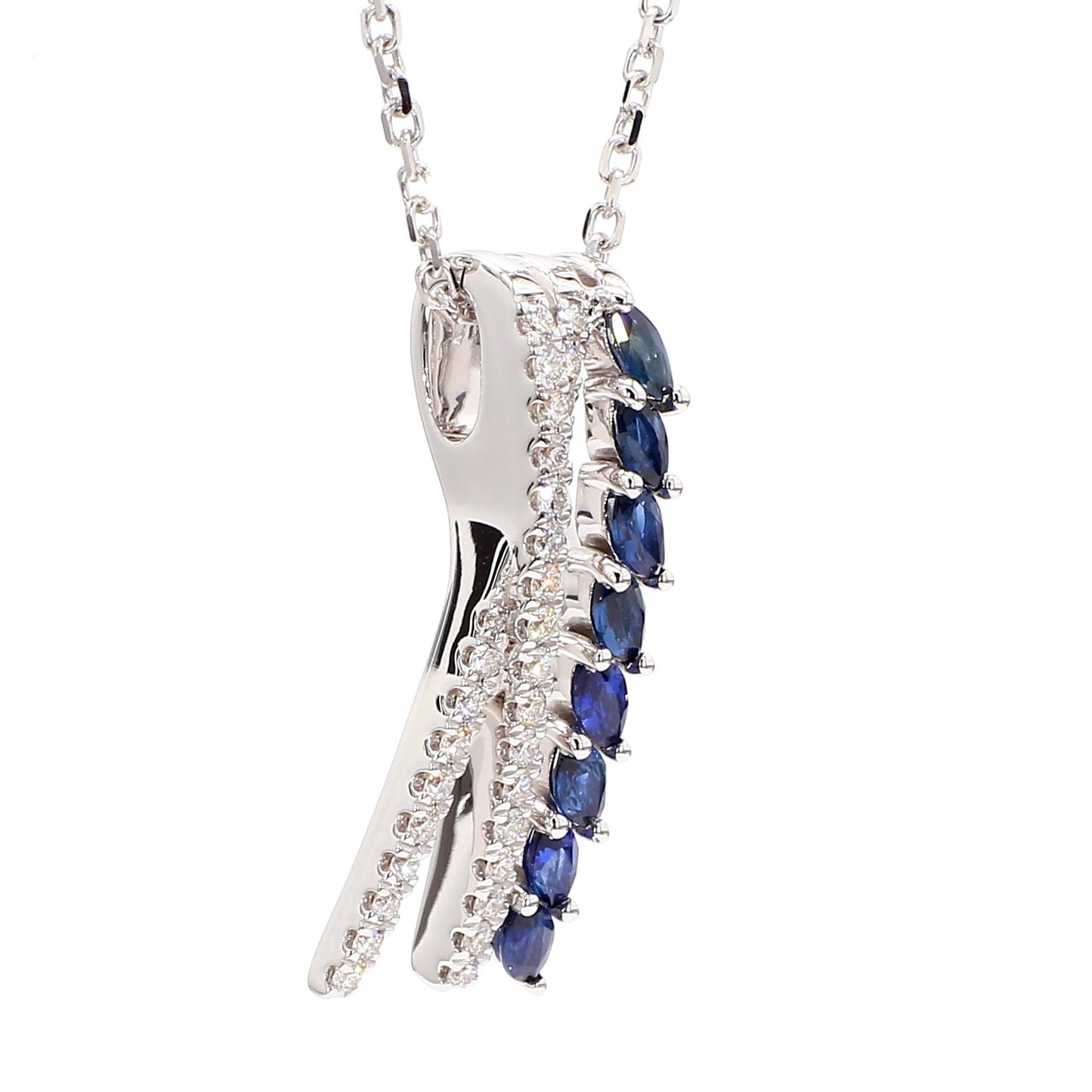 Natural Blue Marquise Sapphire and Diamond 1.15 Carat TW Gold Drop Pendant
