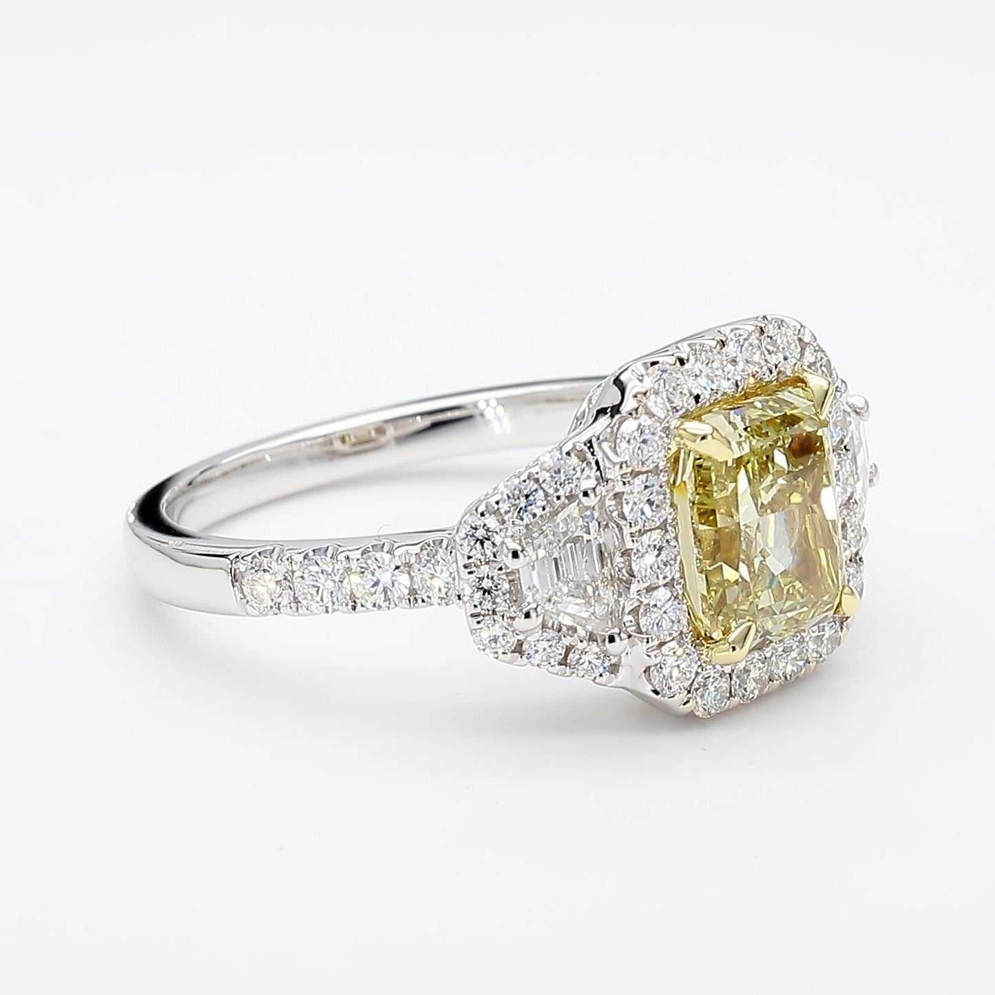 GIA Fancy Brownish Greenish Yellow Radiant Diamond 2.60 Carat TW Gold Ring